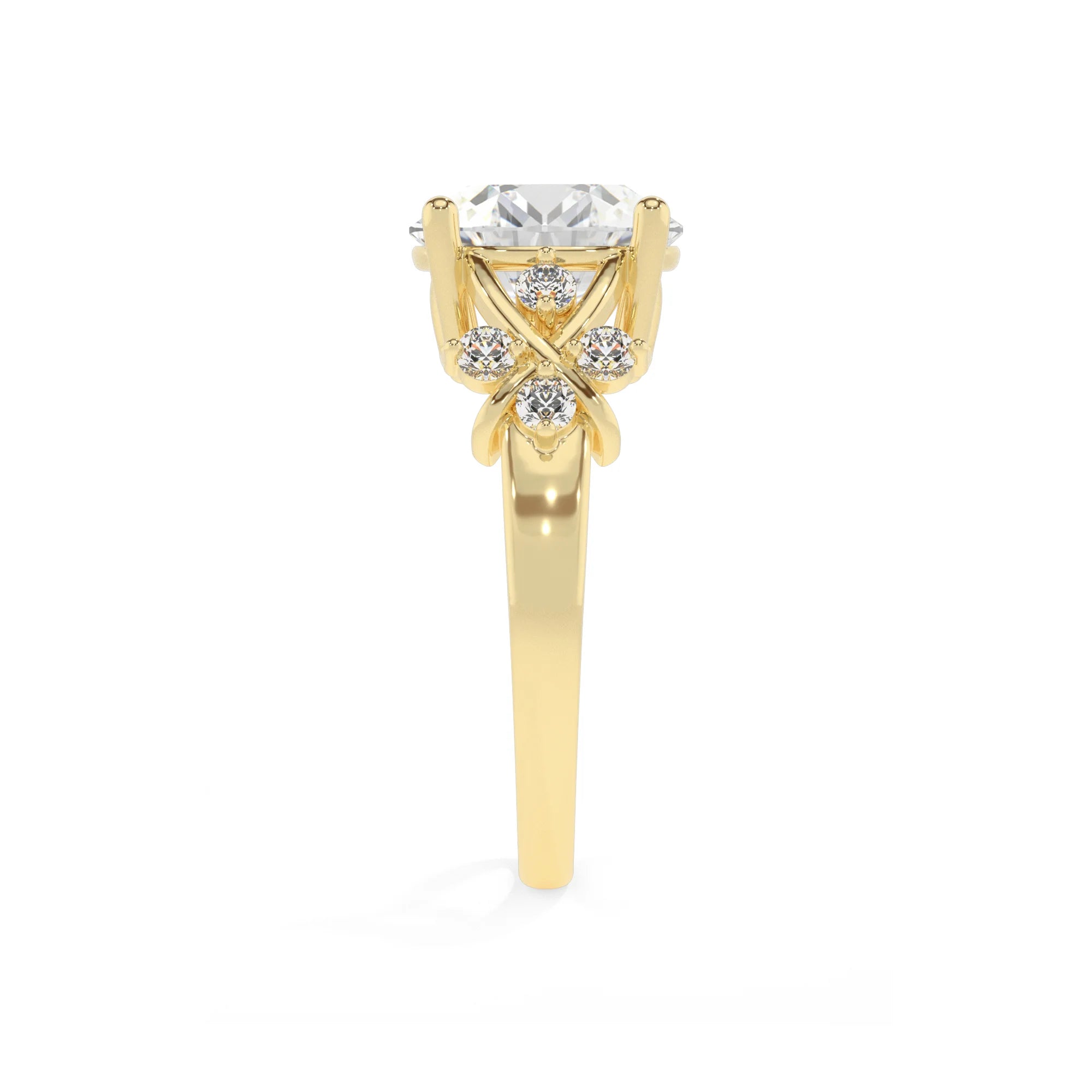 lab grown moissanite round solitaire rings in yellow gold