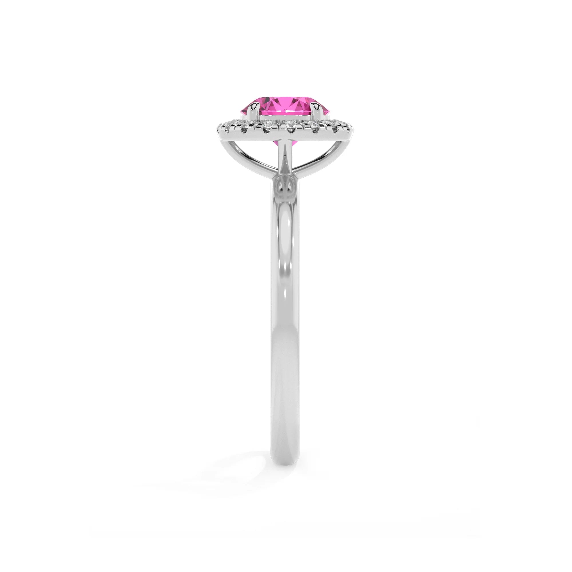 lab grown pink-sapphire round solitaire rings in platinum