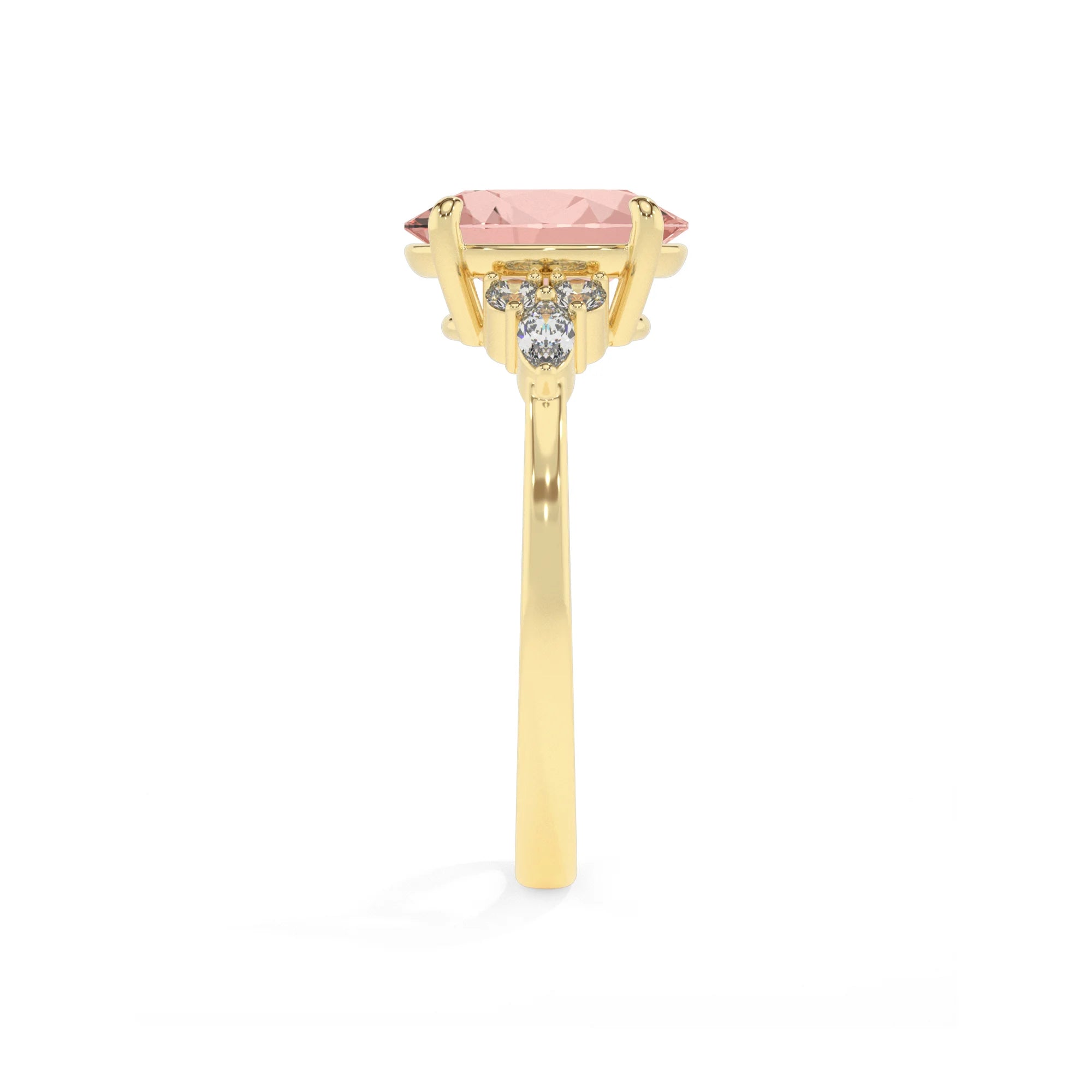 lab grown morganite oval solitaire rings in yellow gold