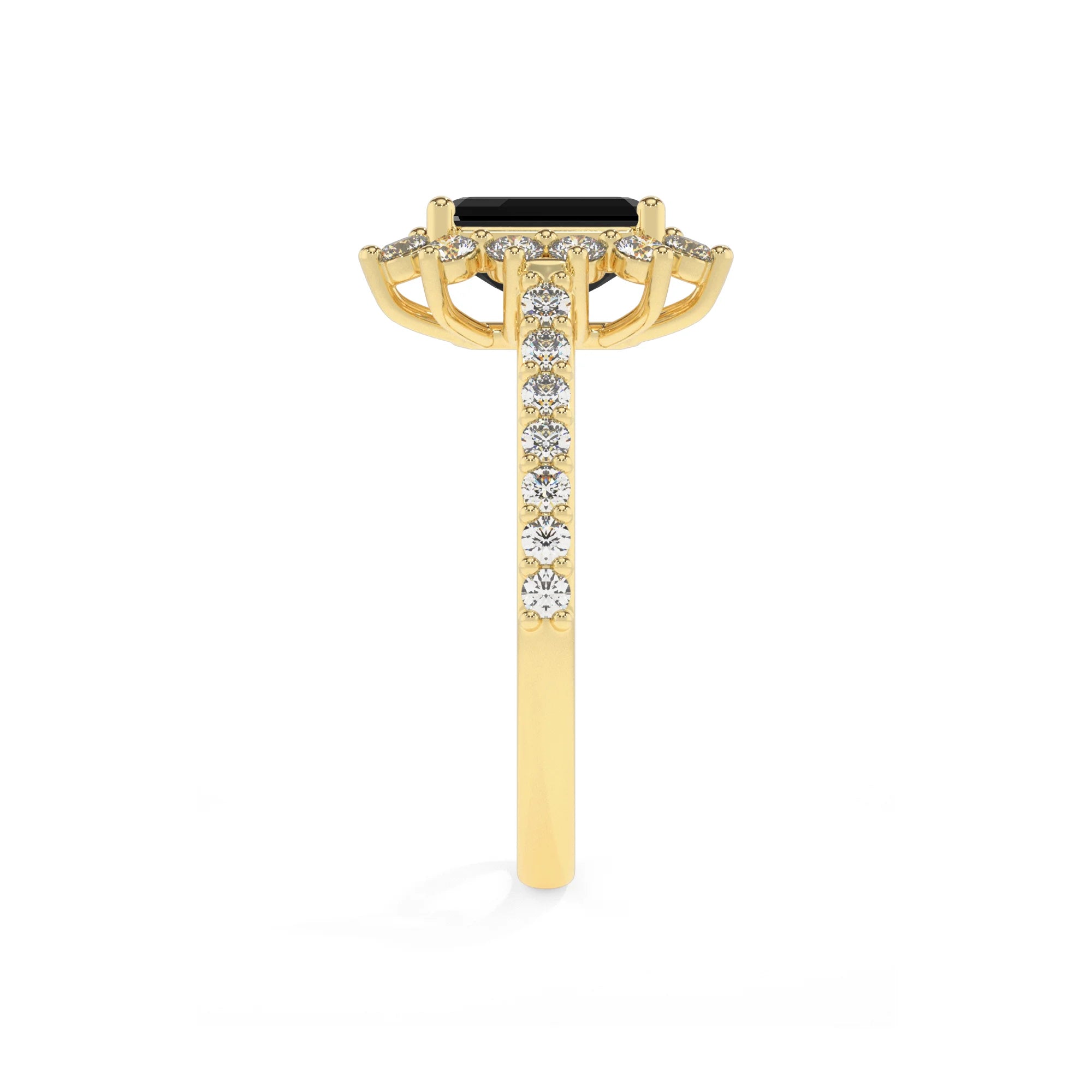 natural black-onyx emerald cut solitaire rings in yellow gold