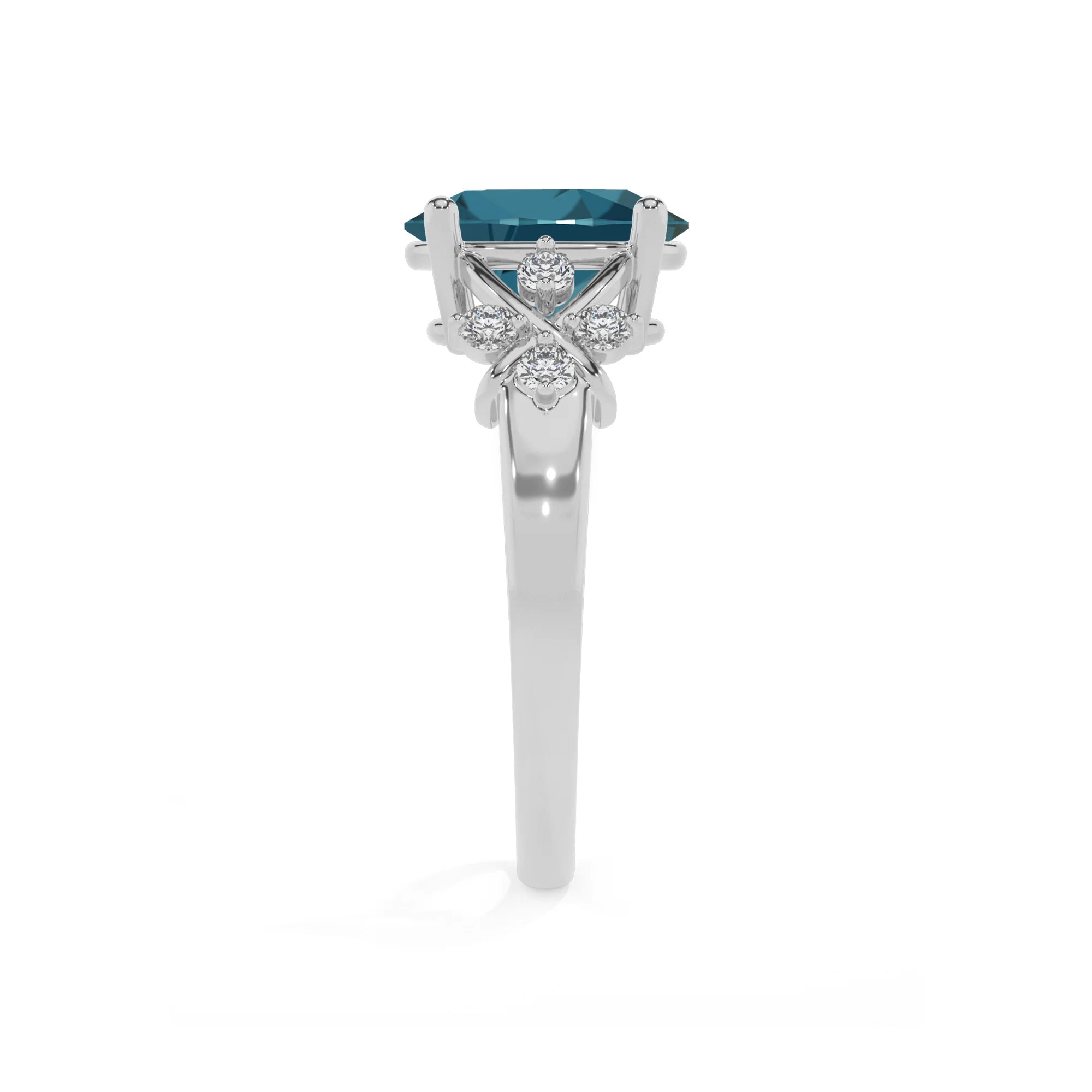 natural london-blue-topaz oval solitaire rings in platinum