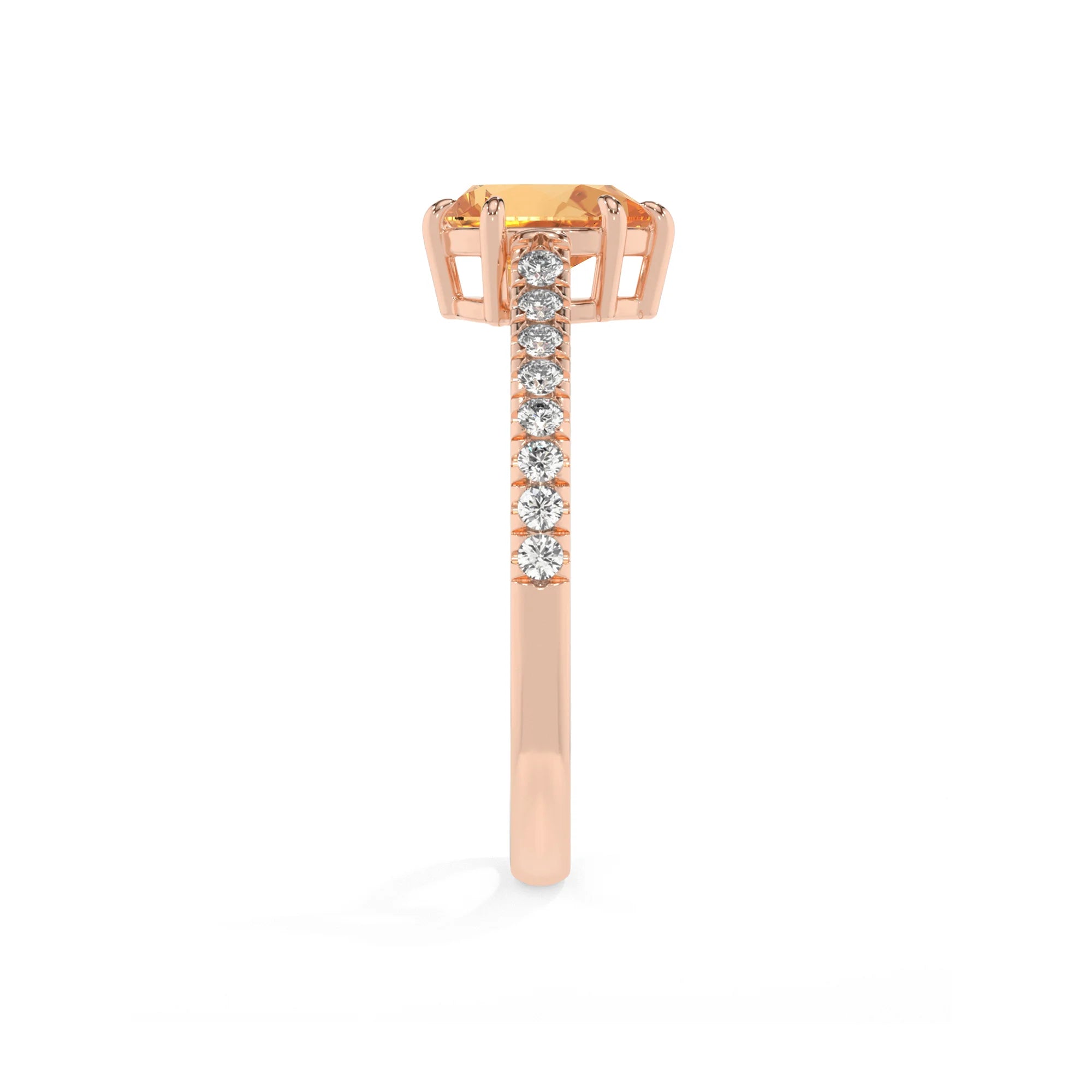lab grown citrine pear half eternity solitaire engagement rings in rose gold