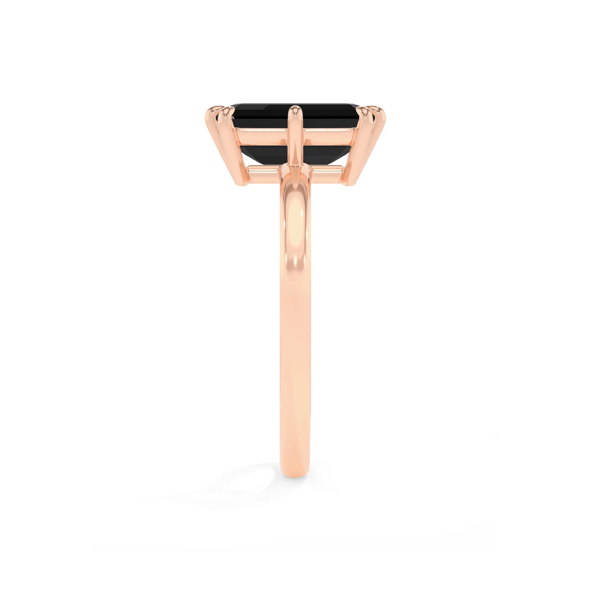 natural black-onyx emerald cut solitaire rings in rose gold
