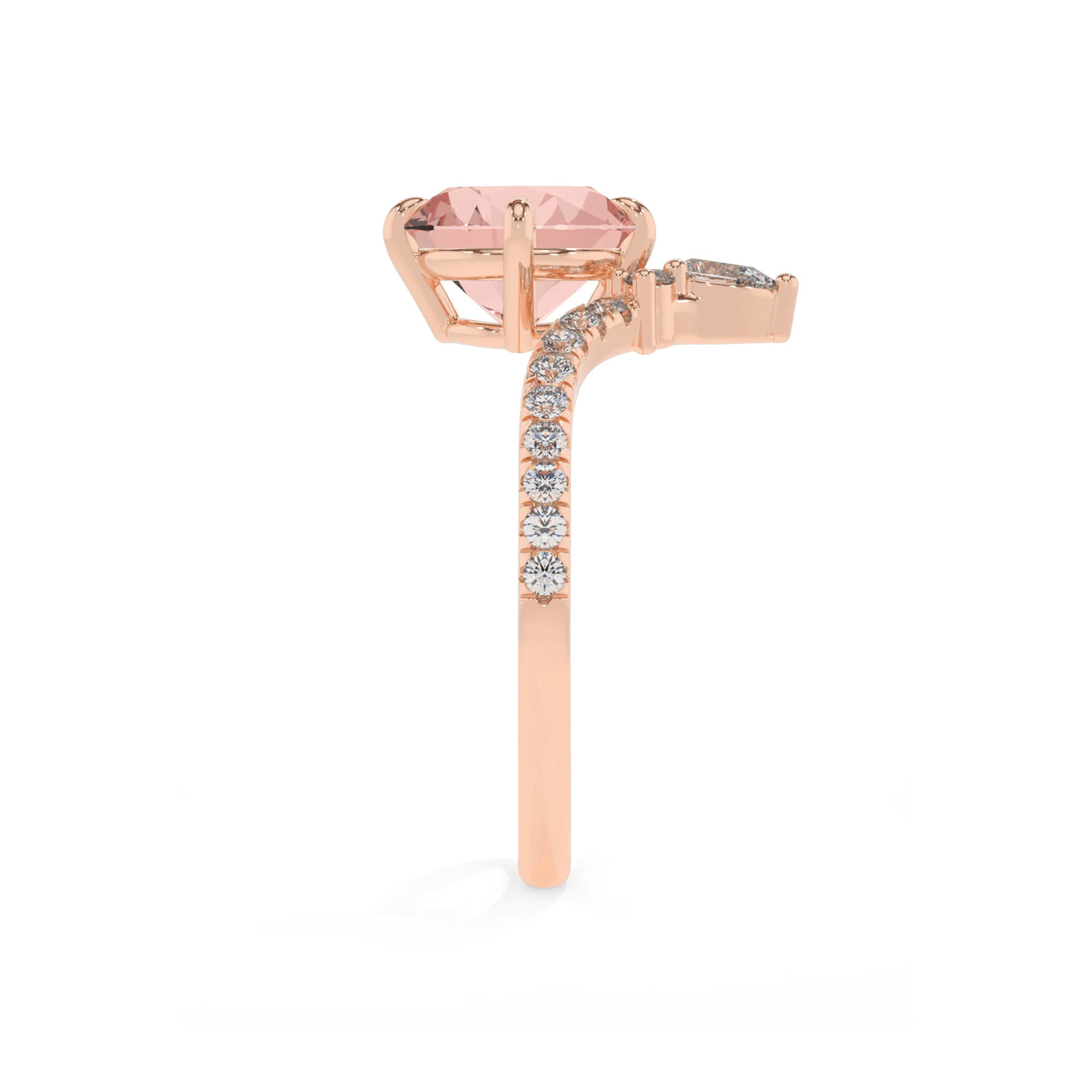 lab grown morganite round solitaire rings in rose gold