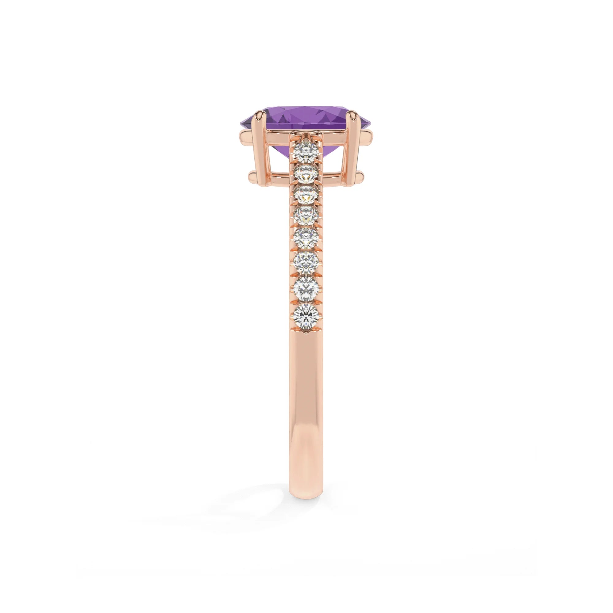 lab grown amethyst oval half eternity solitaire engagement rings in rose gold
