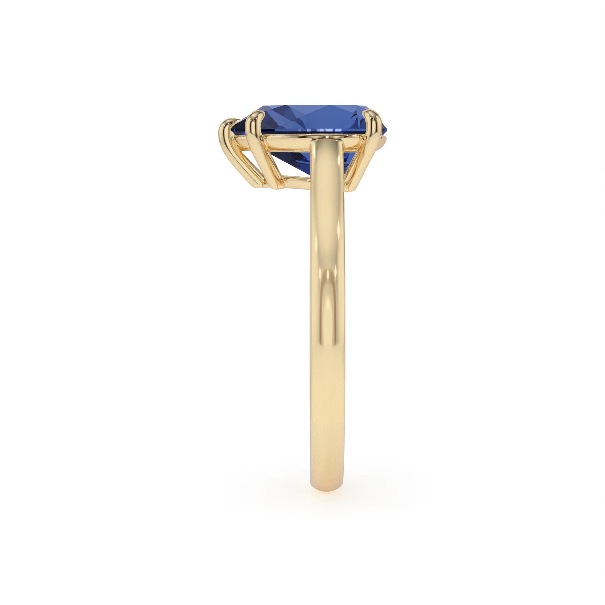 lab grown blue-sapphire pear solitaire rings in yellow gold