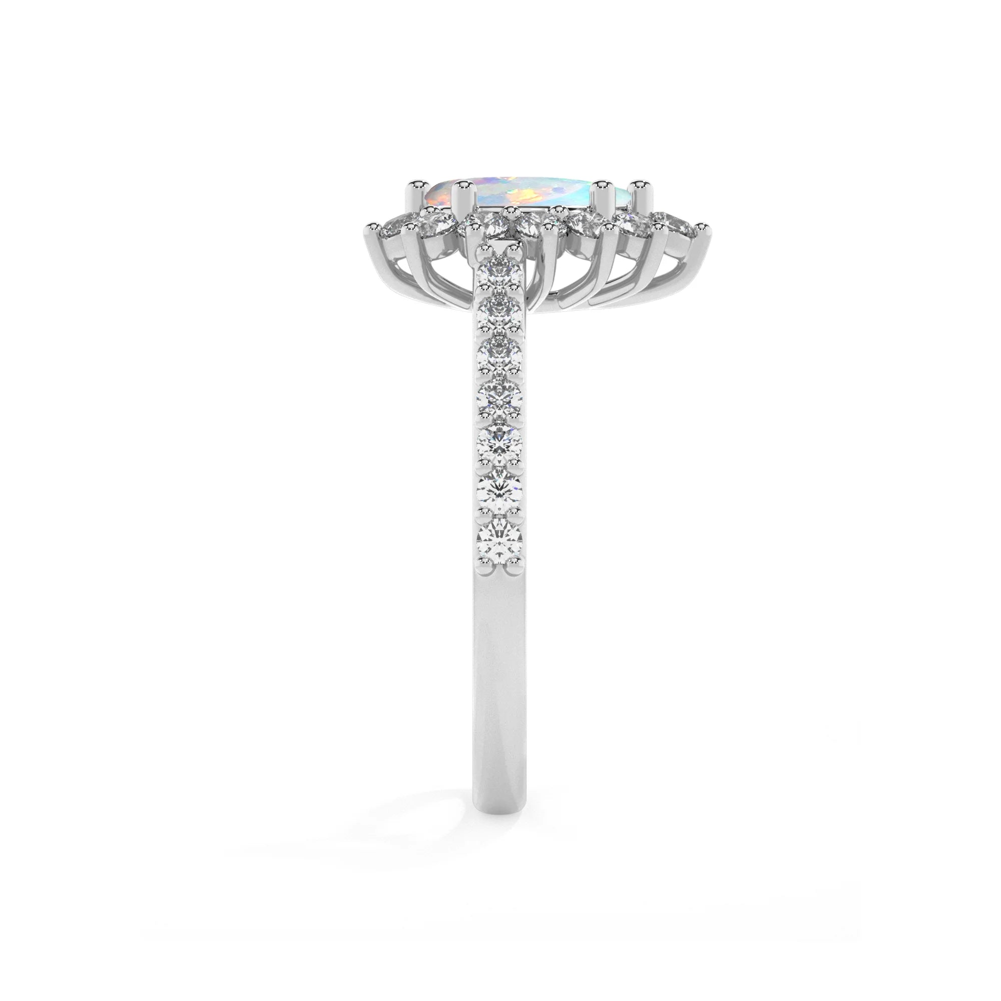 lab grown opal pear solitaire rings in sterling silver