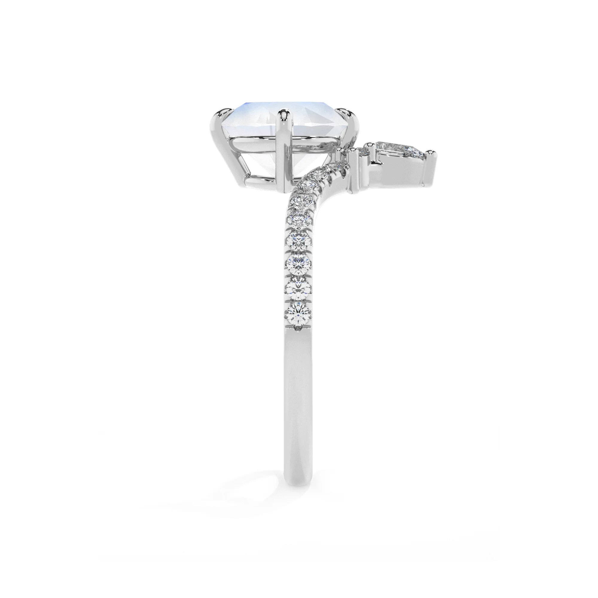 natural rainbow-moonstone round solitaire rings in white gold