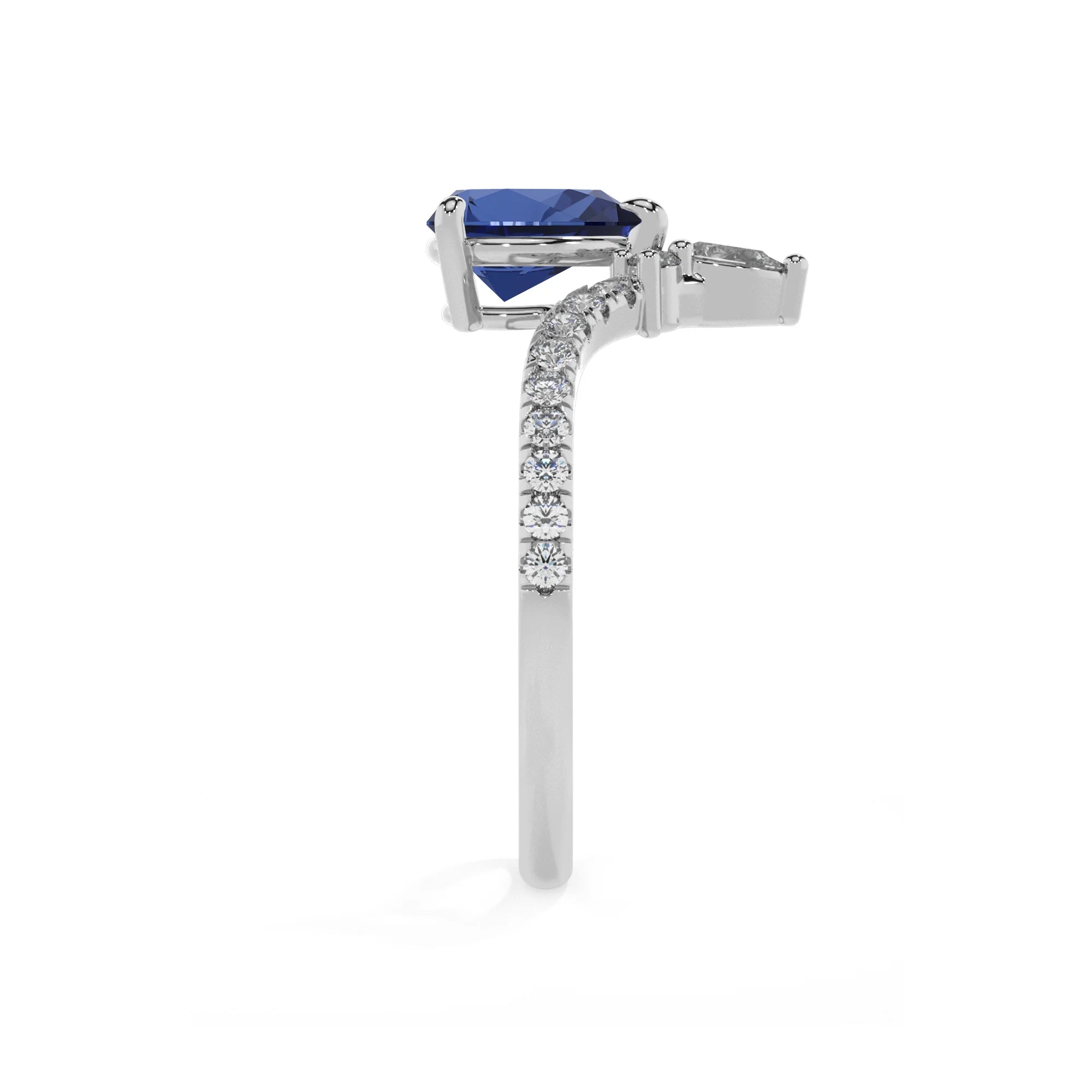 lab grown blue-sapphire pear solitaire rings in sterling silver