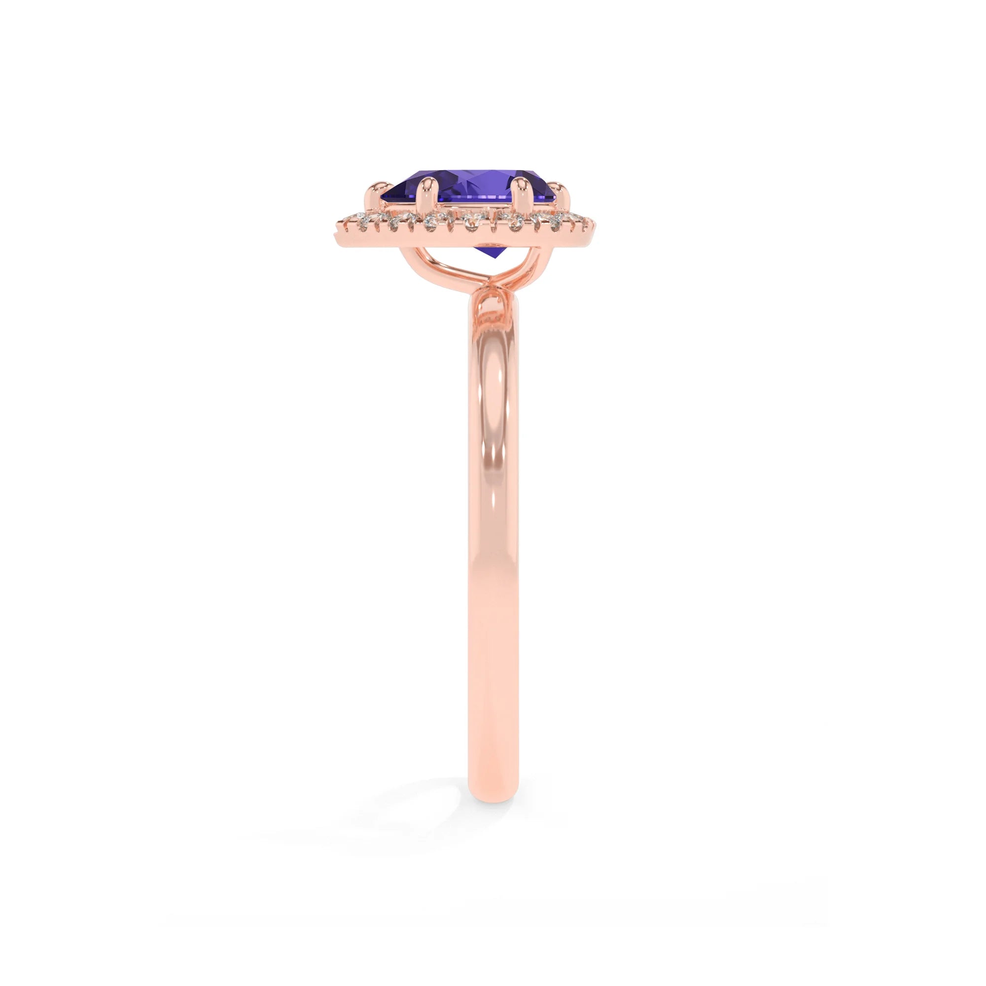 lab grown tanzanite pear solitaire rings in rose gold