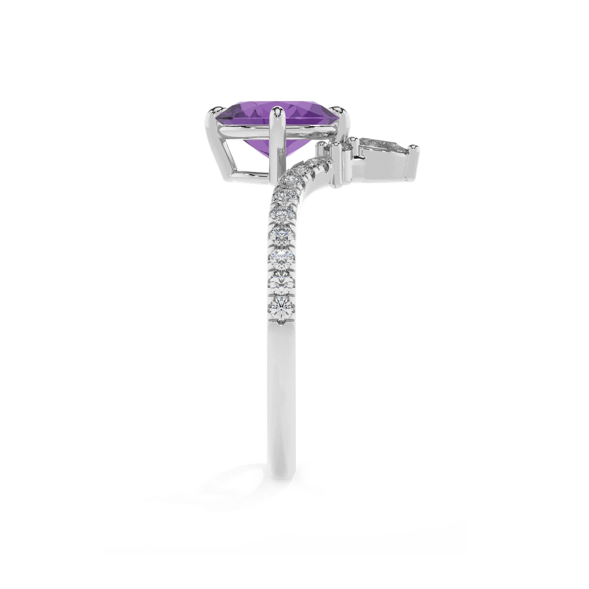 lab grown amethyst oval solitaire rings in white gold