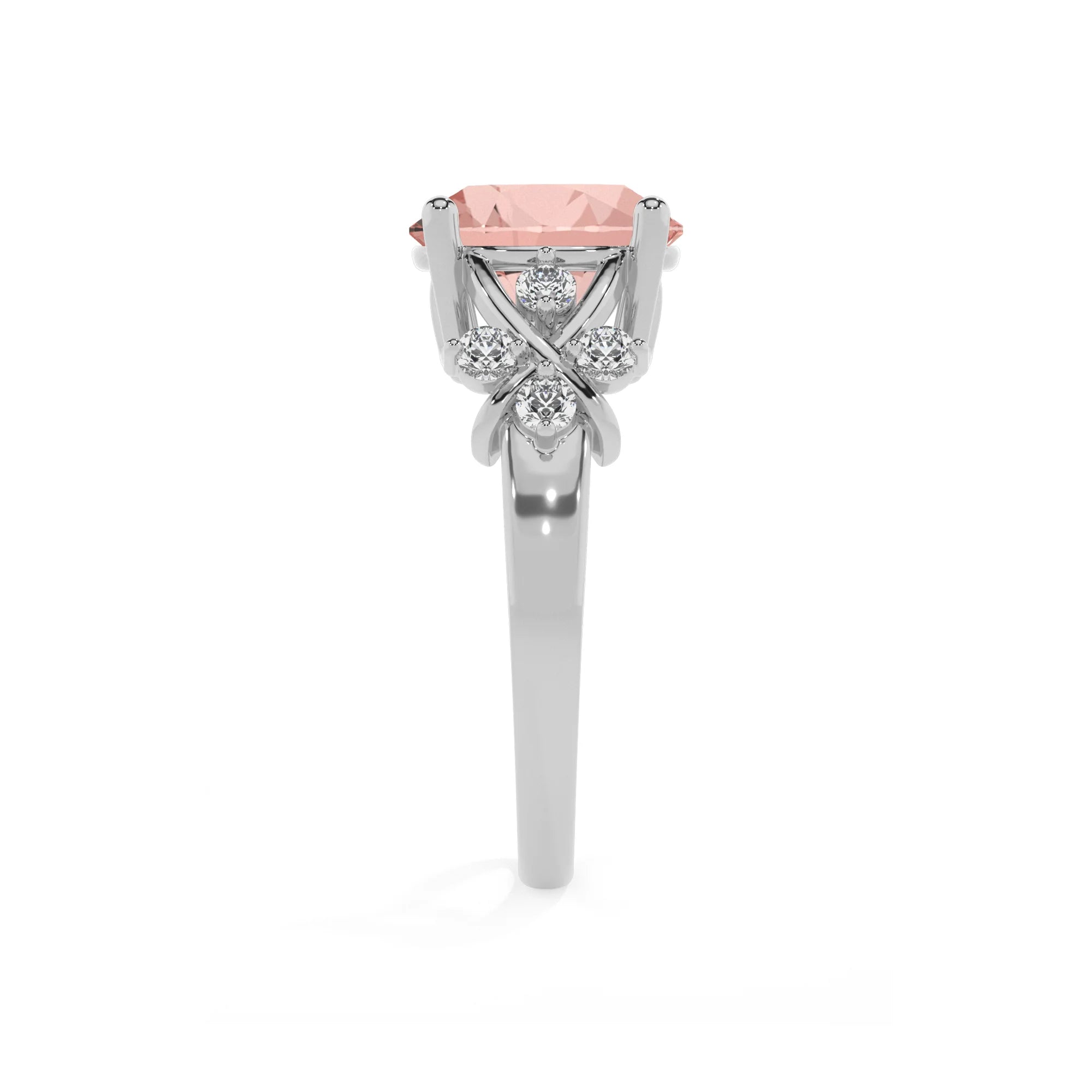 lab grown morganite round solitaire rings in white gold