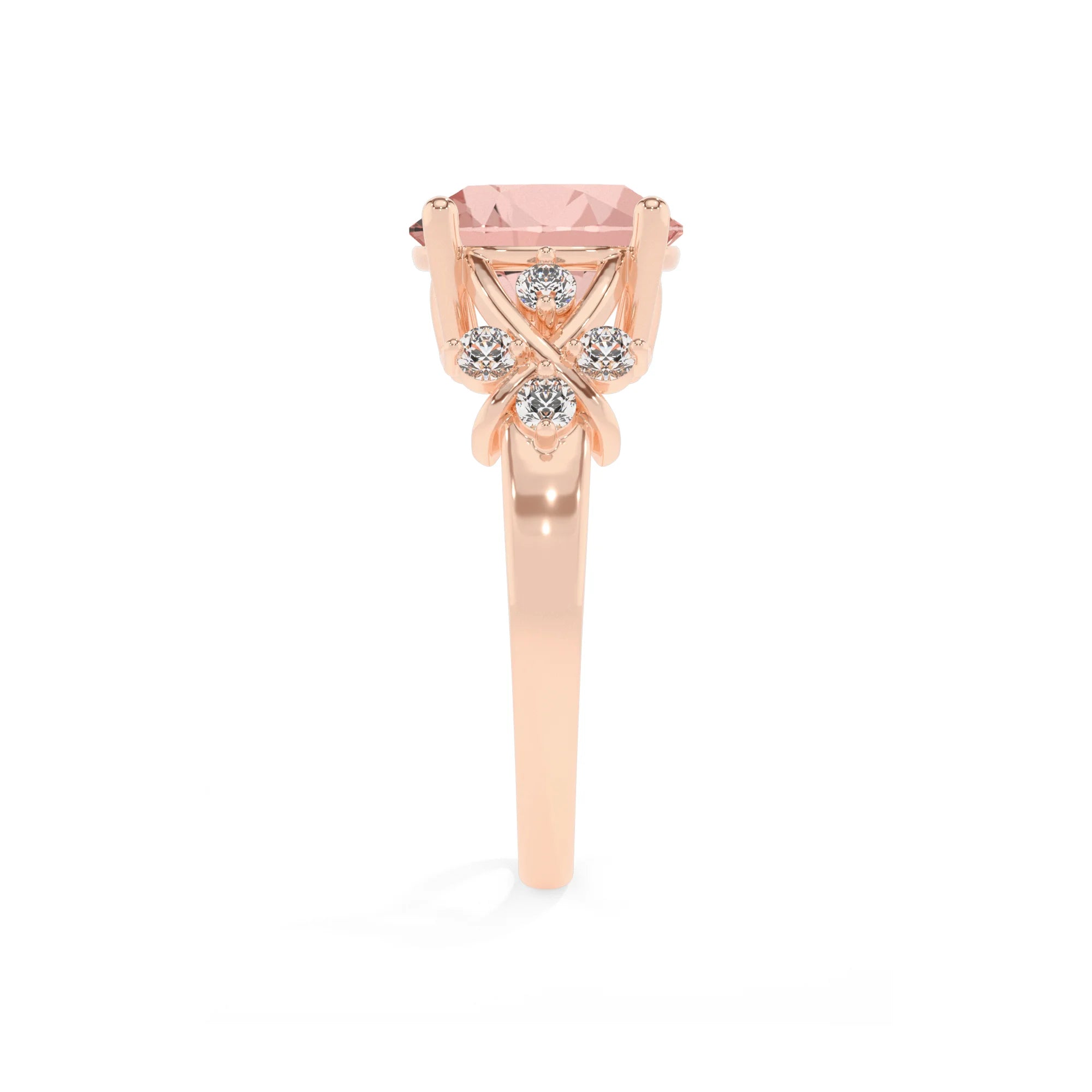 lab grown morganite round solitaire rings in rose gold