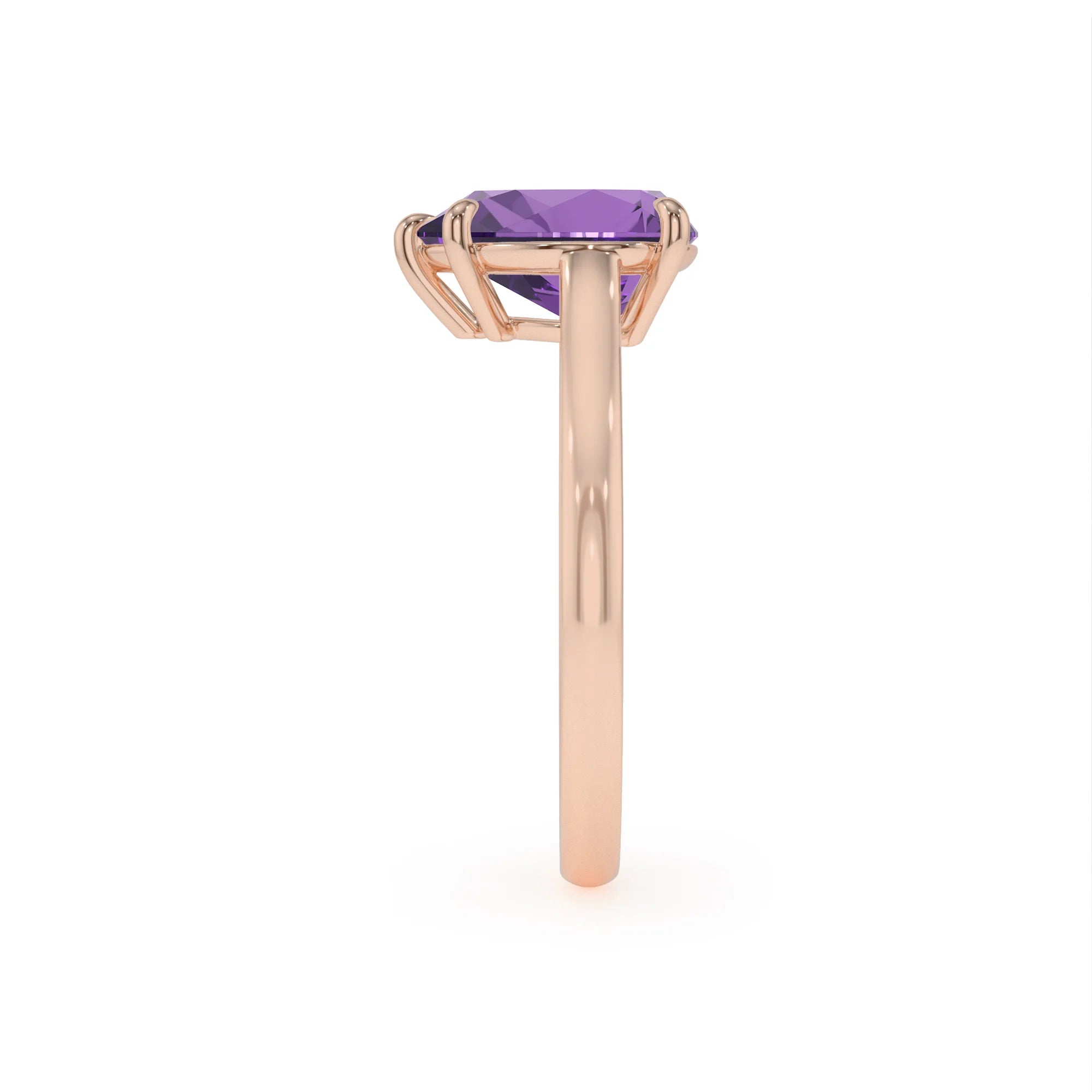 lab grown amethyst pear solitaire rings in rose gold