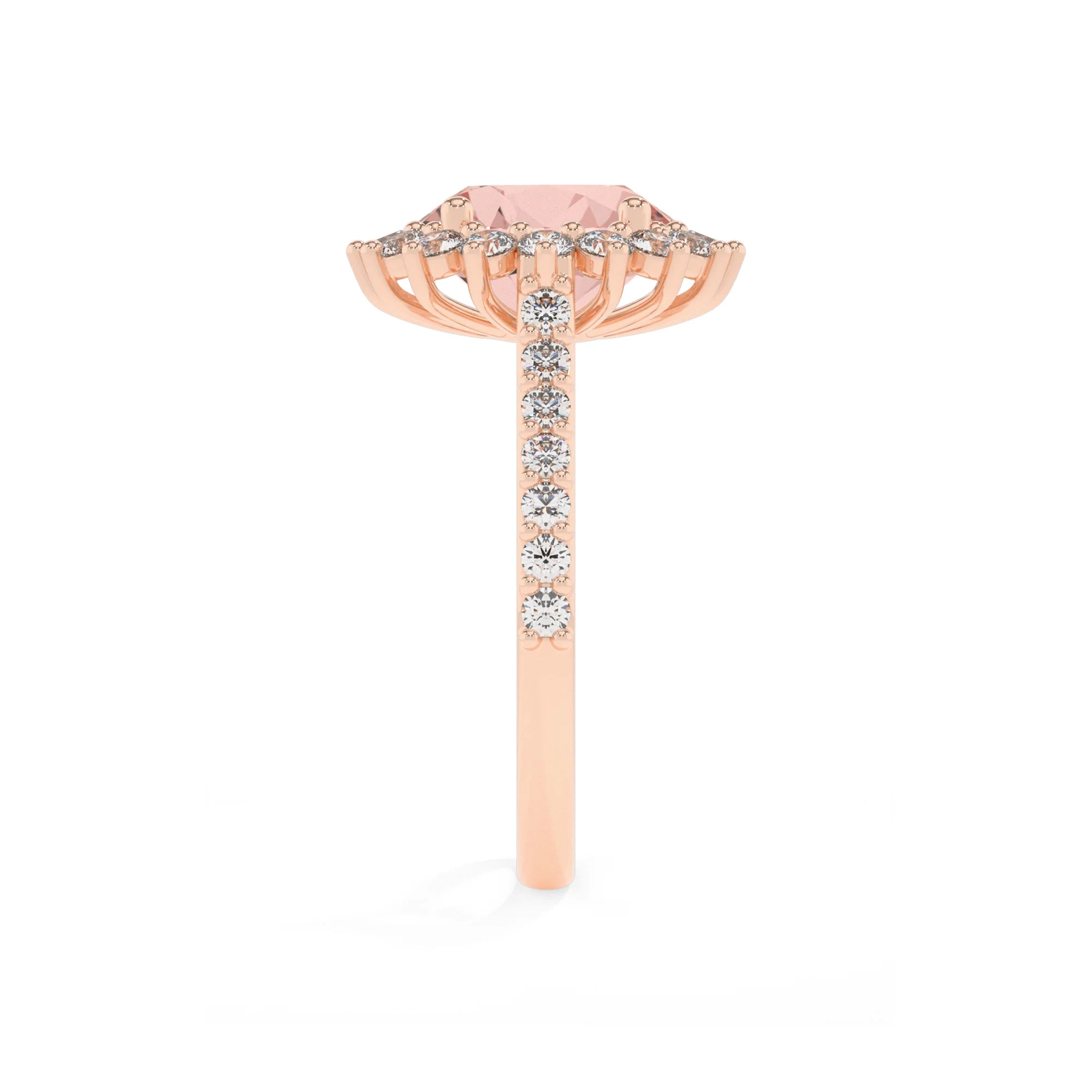 lab grown morganite round solitaire rings in rose gold