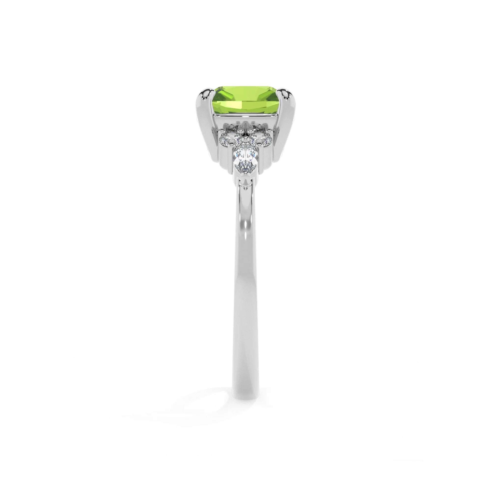 natural peridot cushion solitaire rings in sterling silver