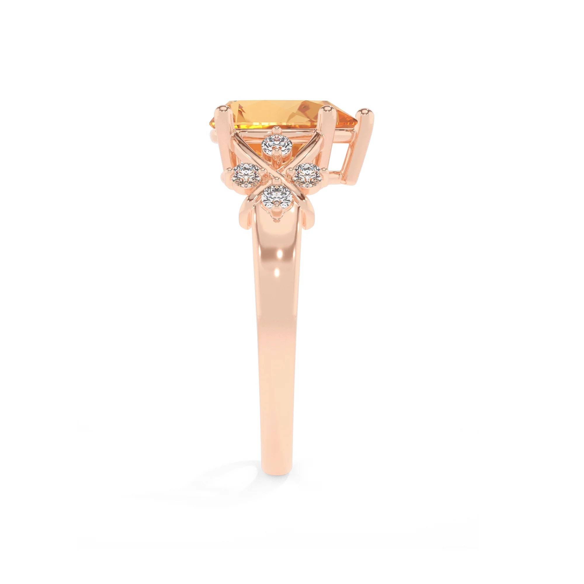 lab grown citrine pear solitaire rings in rose gold