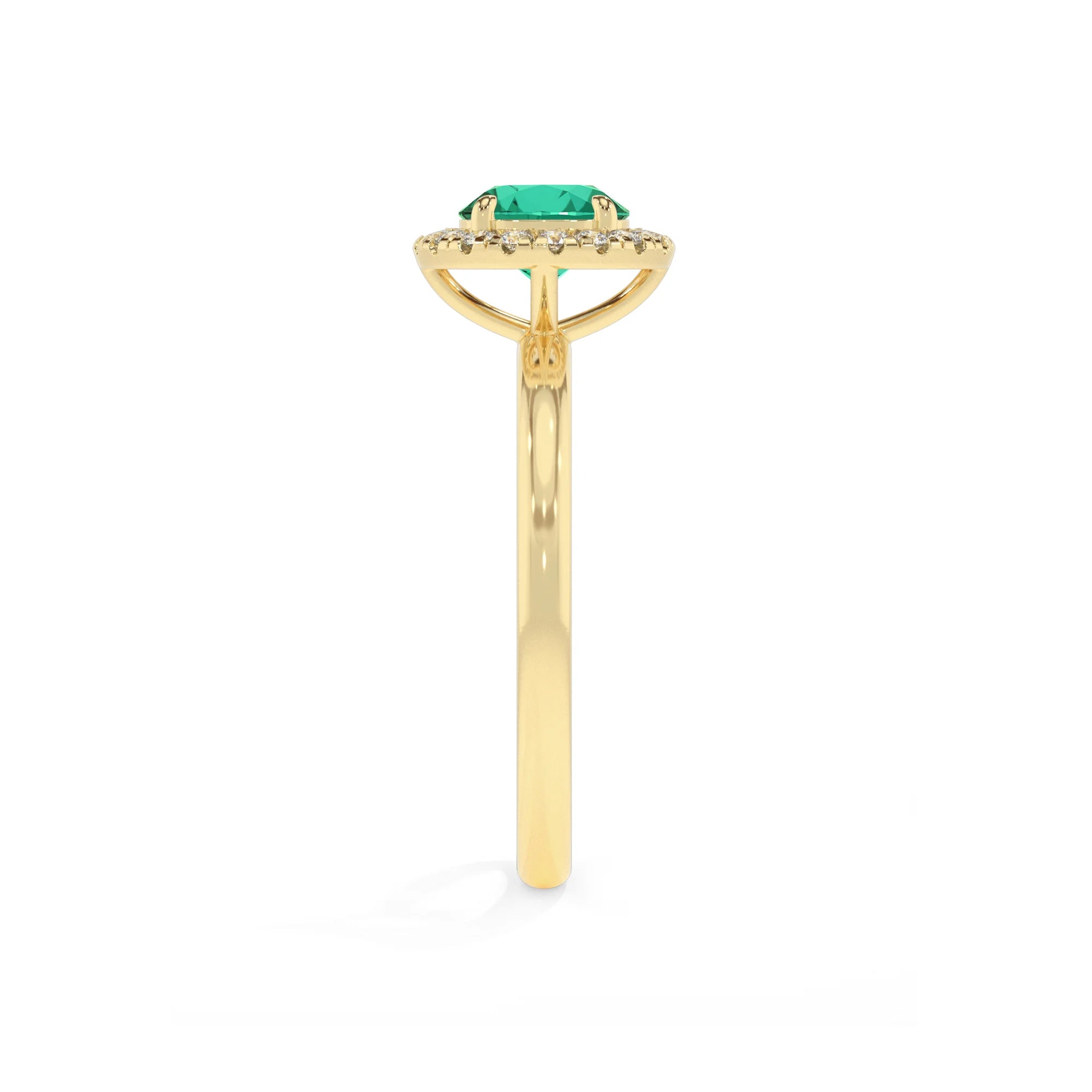 lab grown emerald round solitaire rings in yellow gold