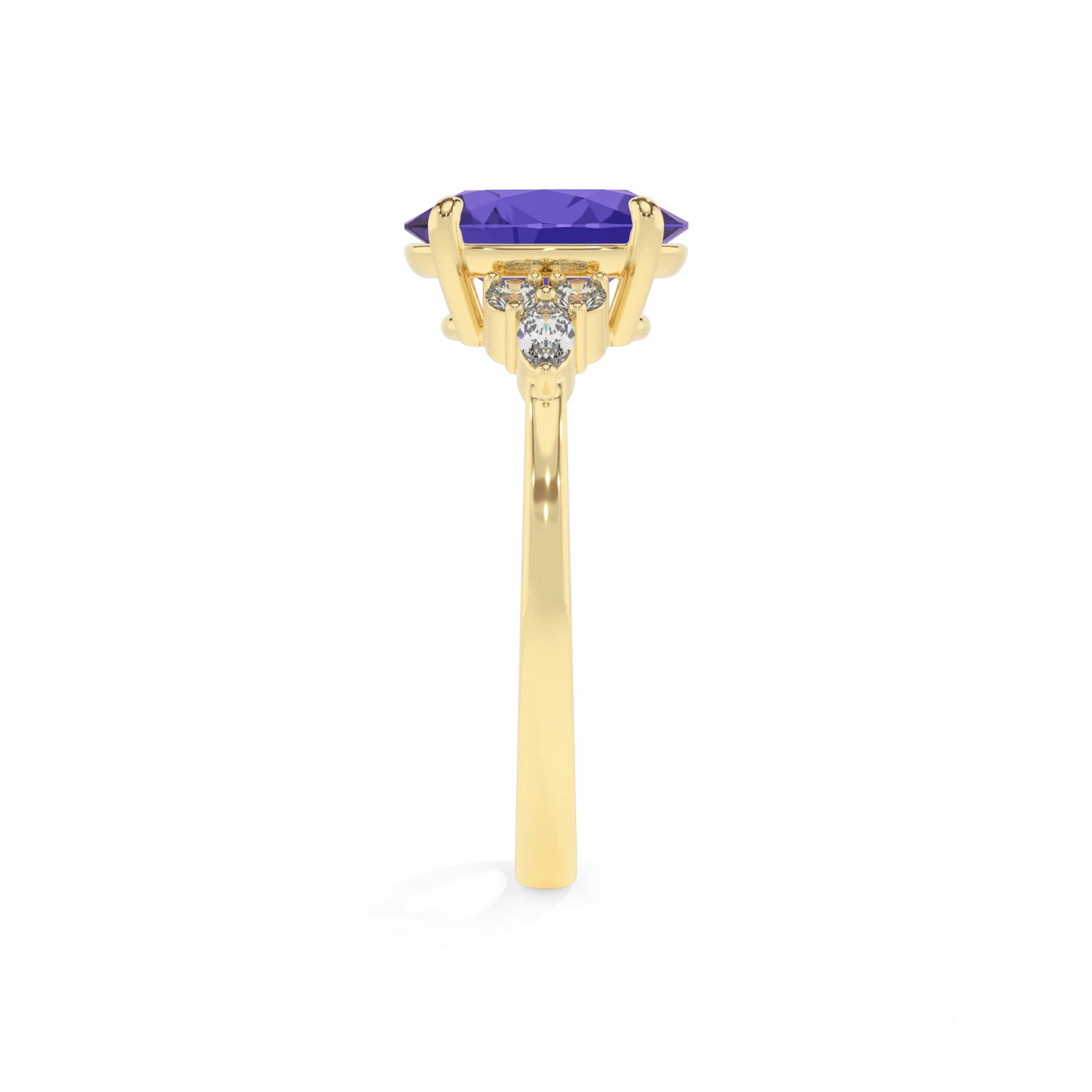 lab grown tanzanite oval solitaire rings in yellow gold