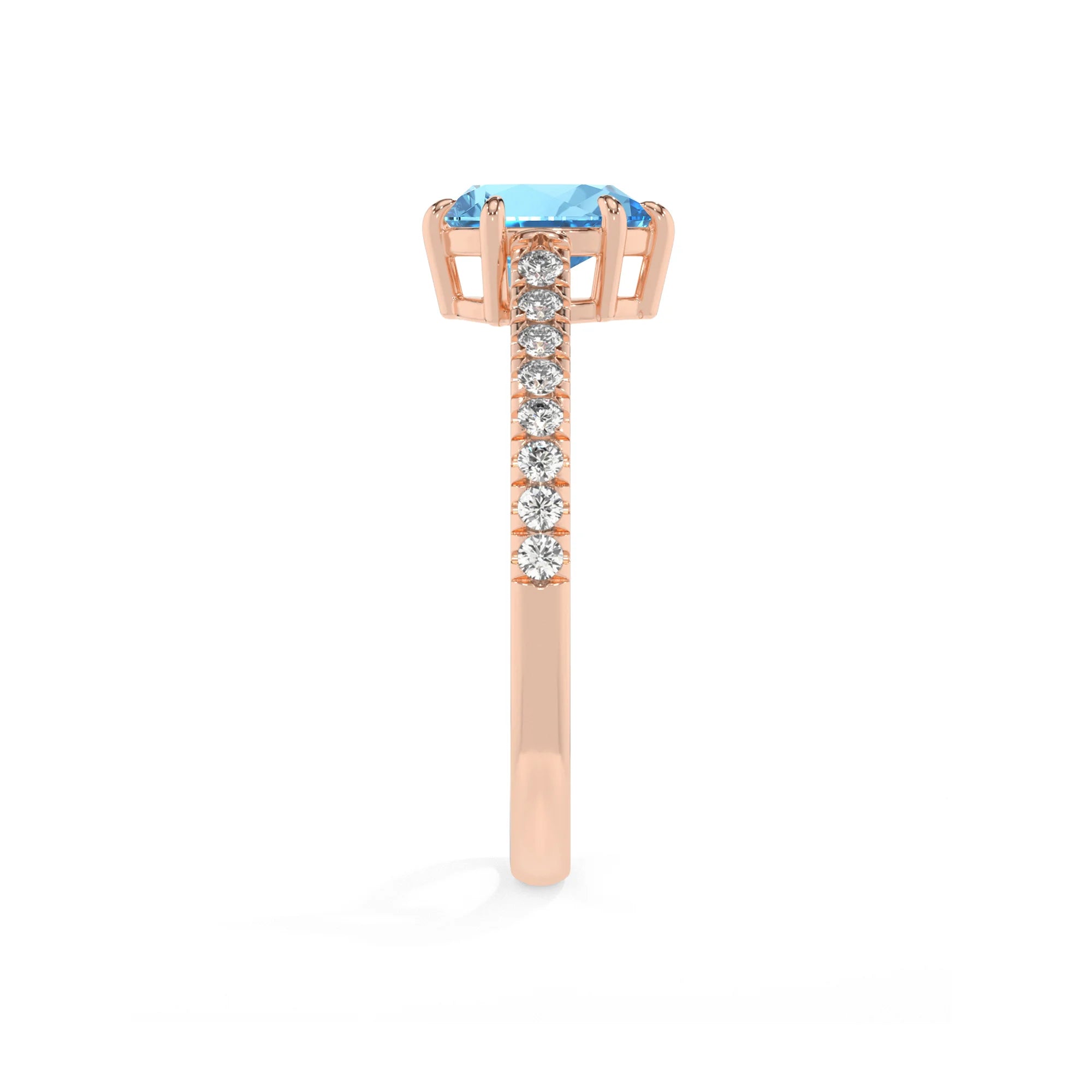 natural swiss-blue-topaz pear half eternity solitaire engagement rings in rose gold