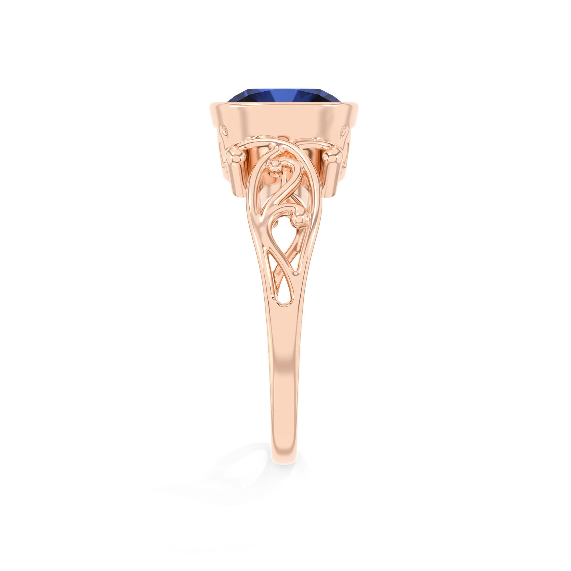 lab grown blue-sapphire cushion solitaire rings in rose gold