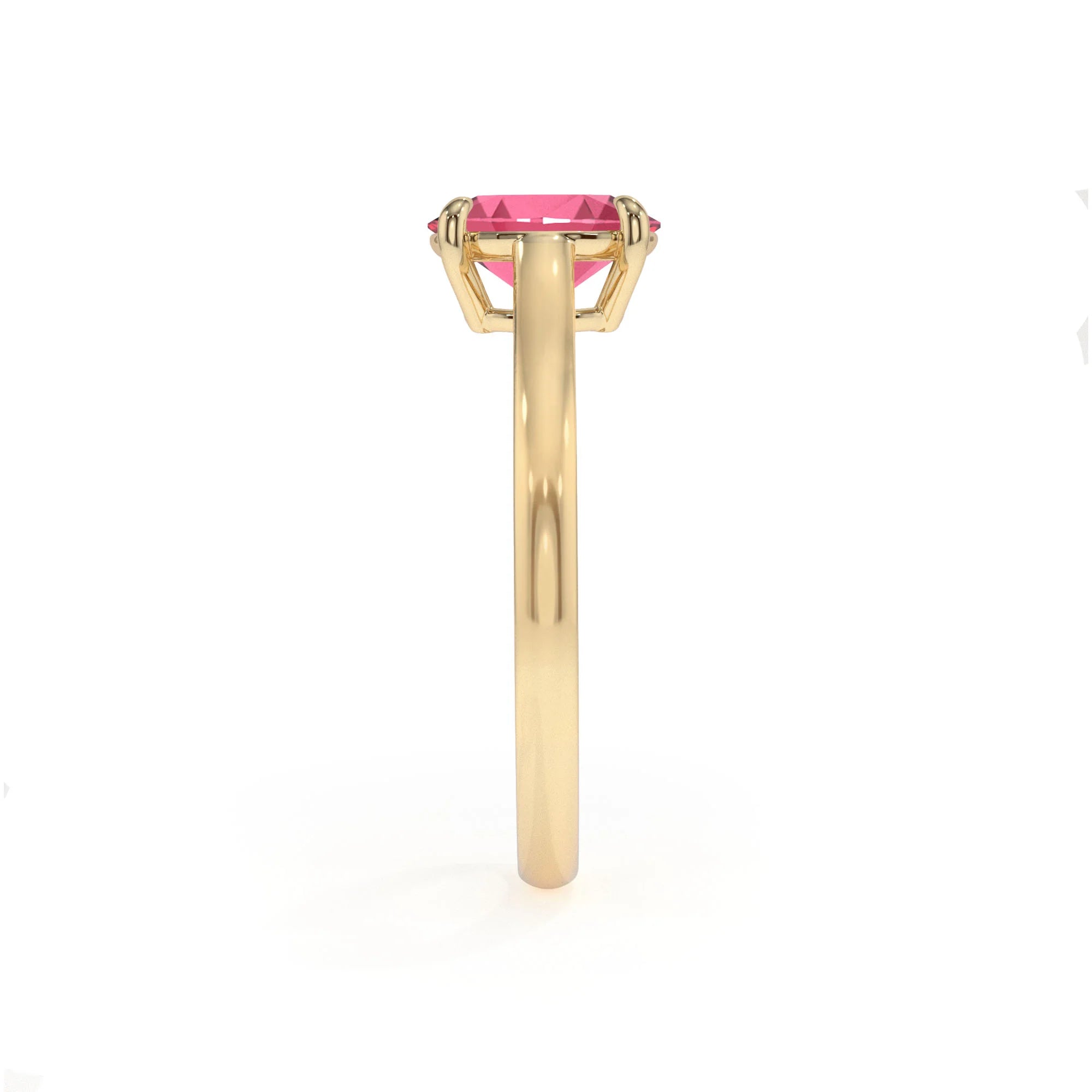 lab grown pink-tourmaline oval solitaire rings in yellow gold