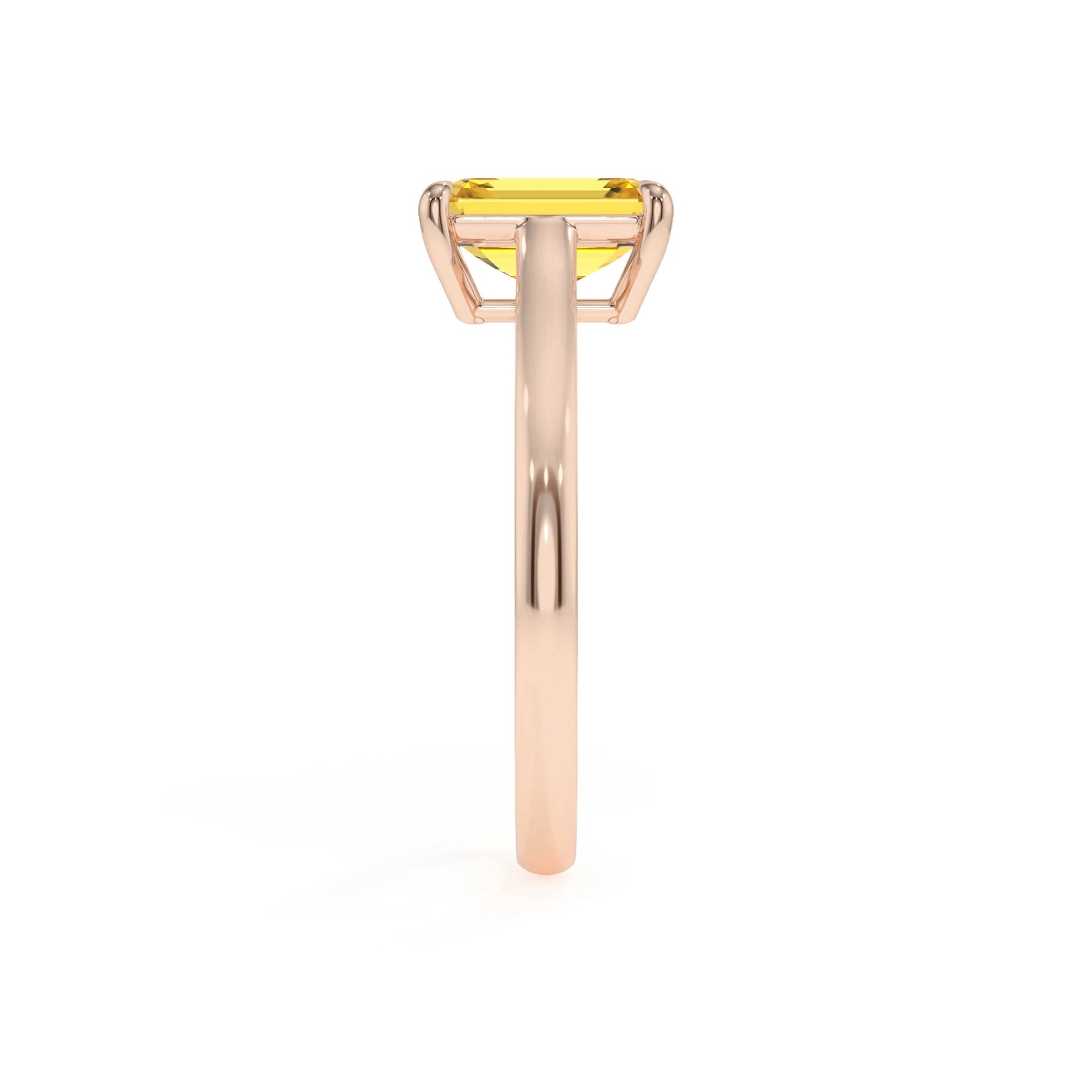 lab grown yellow-sapphire emerald cut solitaire rings in rose gold