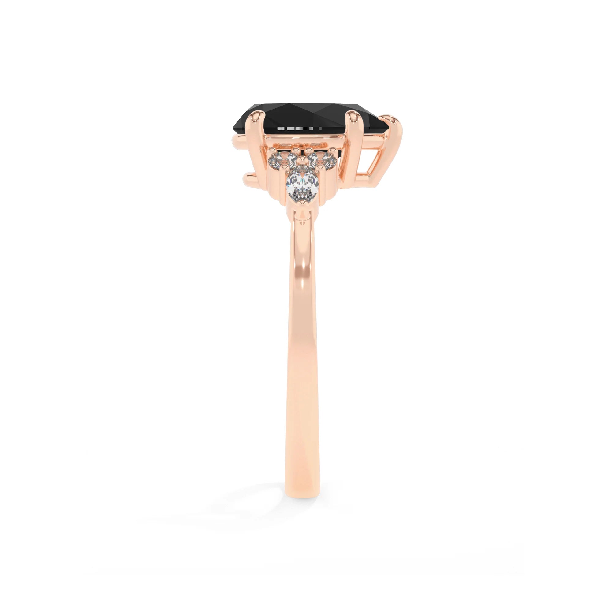 natural black-onyx pear solitaire rings in rose gold