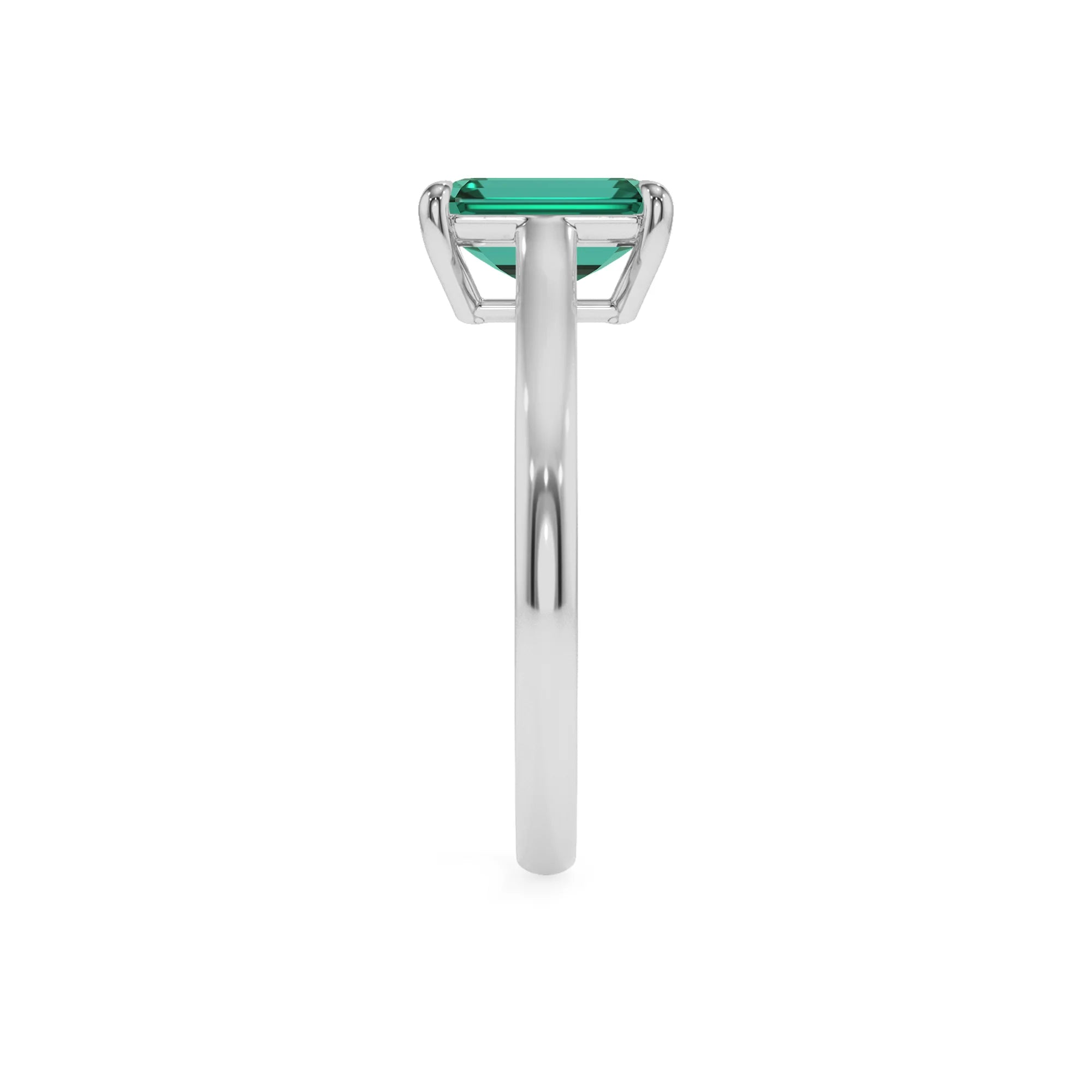 lab grown emerald octogon cut solitaire rings in white gold