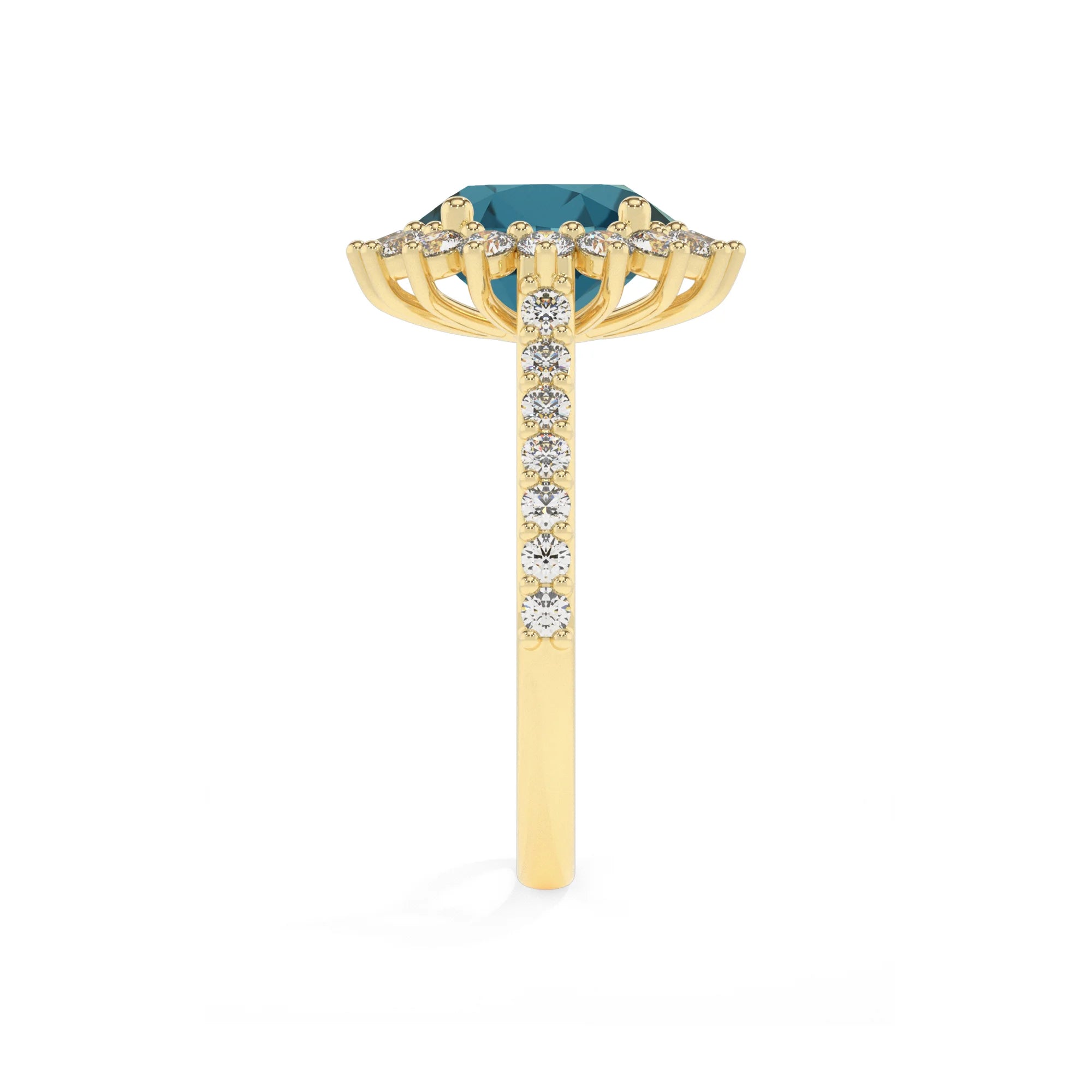 natural london-blue-topaz round solitaire rings in yellow gold
