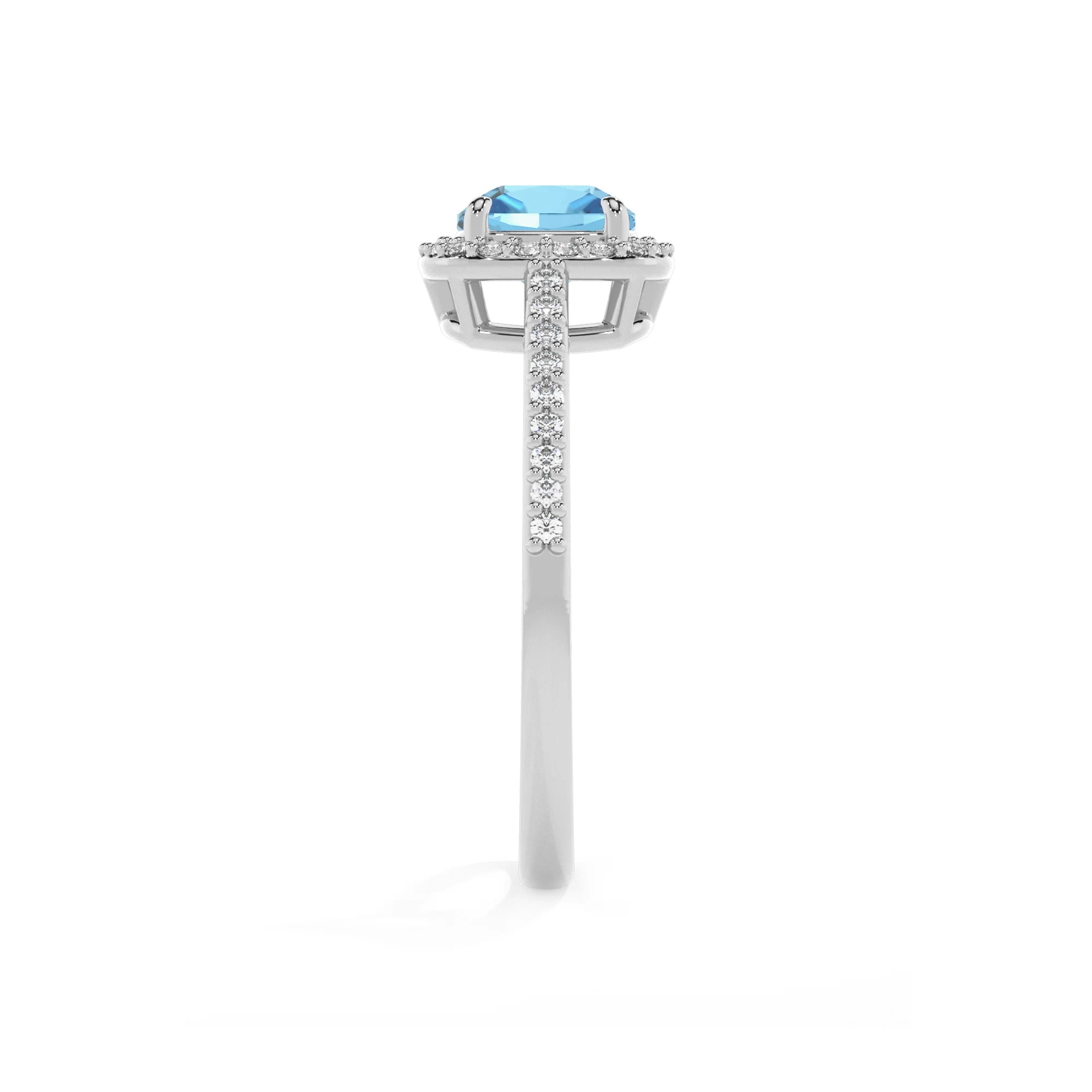 natural swiss-blue-topaz cushion solitaire rings in white gold