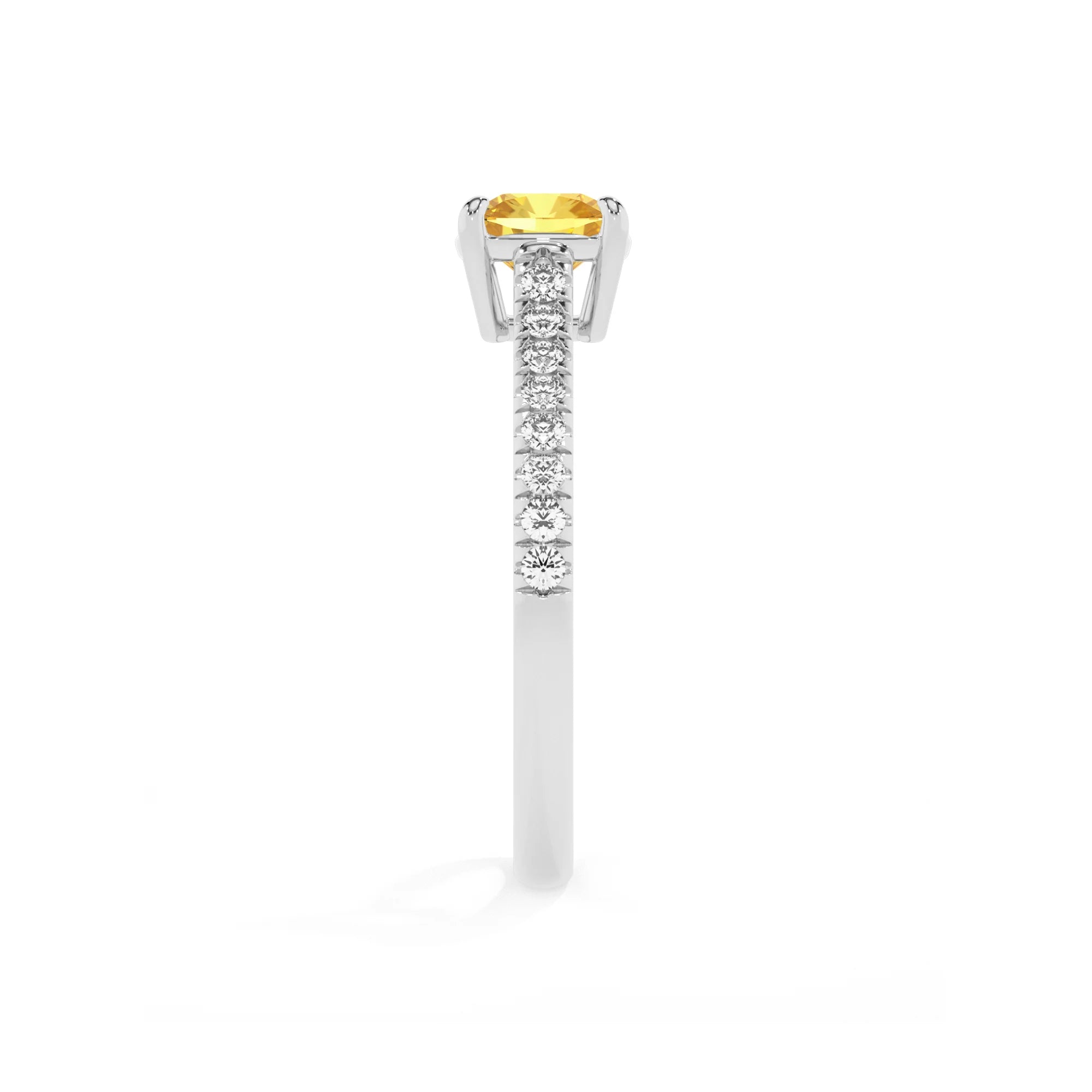lab grown yellow-sapphire cushion half eternity solitaire engagement rings in white gold