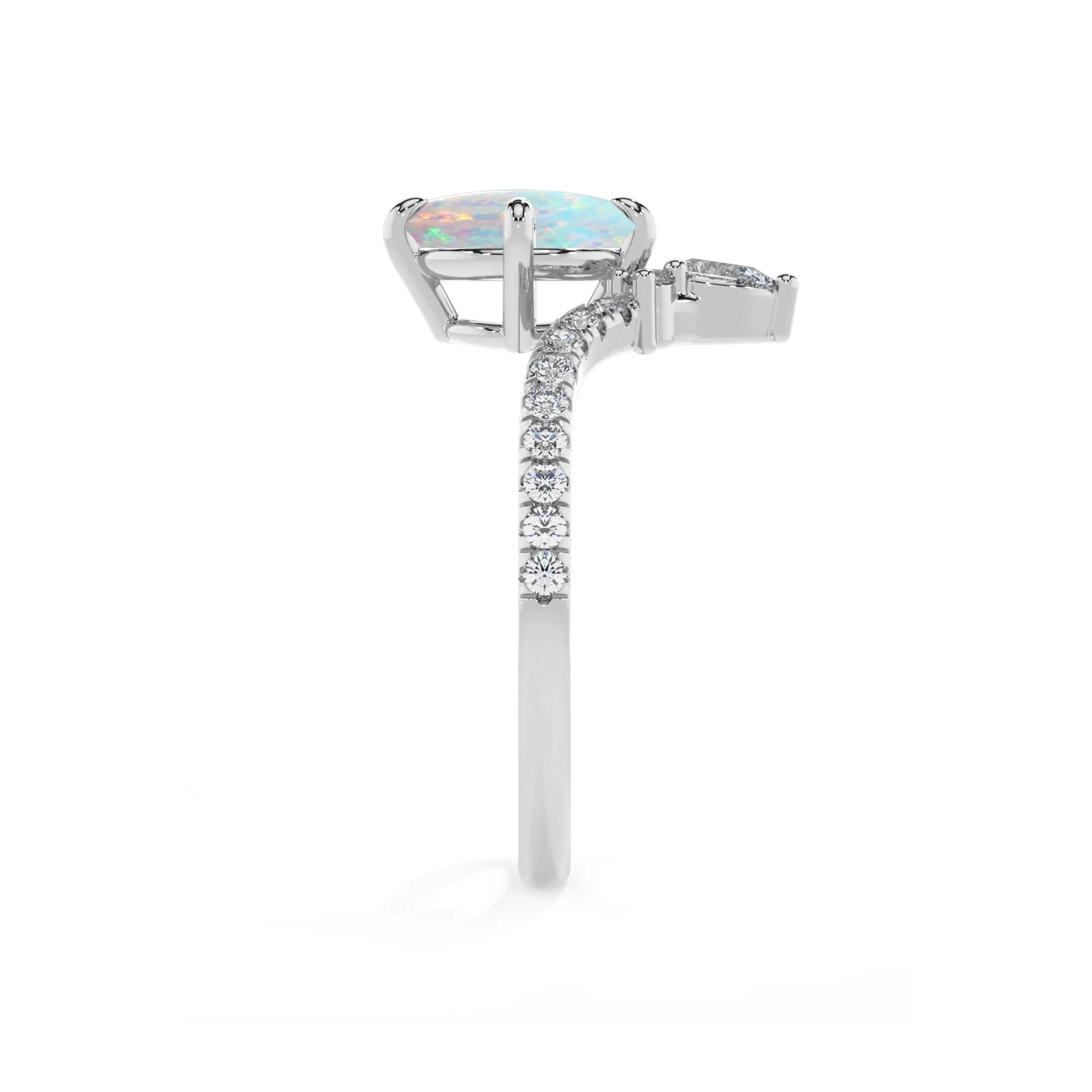 lab grown opal round solitaire rings in white gold