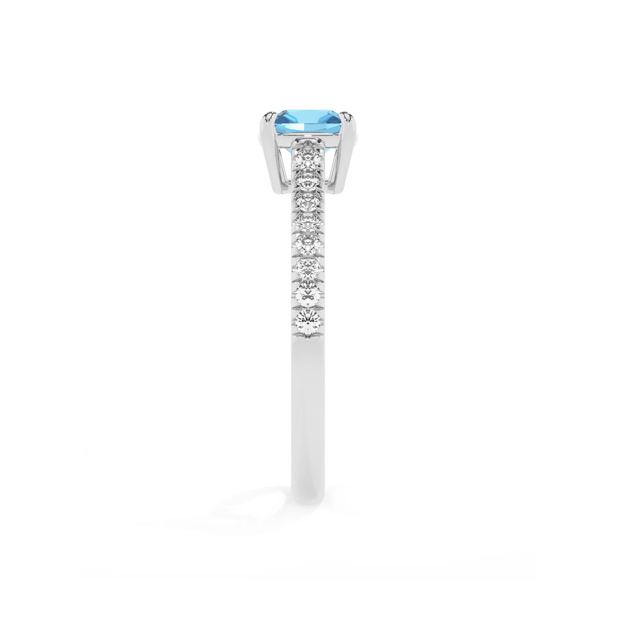 natural swiss-blue-topaz cushion half eternity solitaire engagement rings in platinum