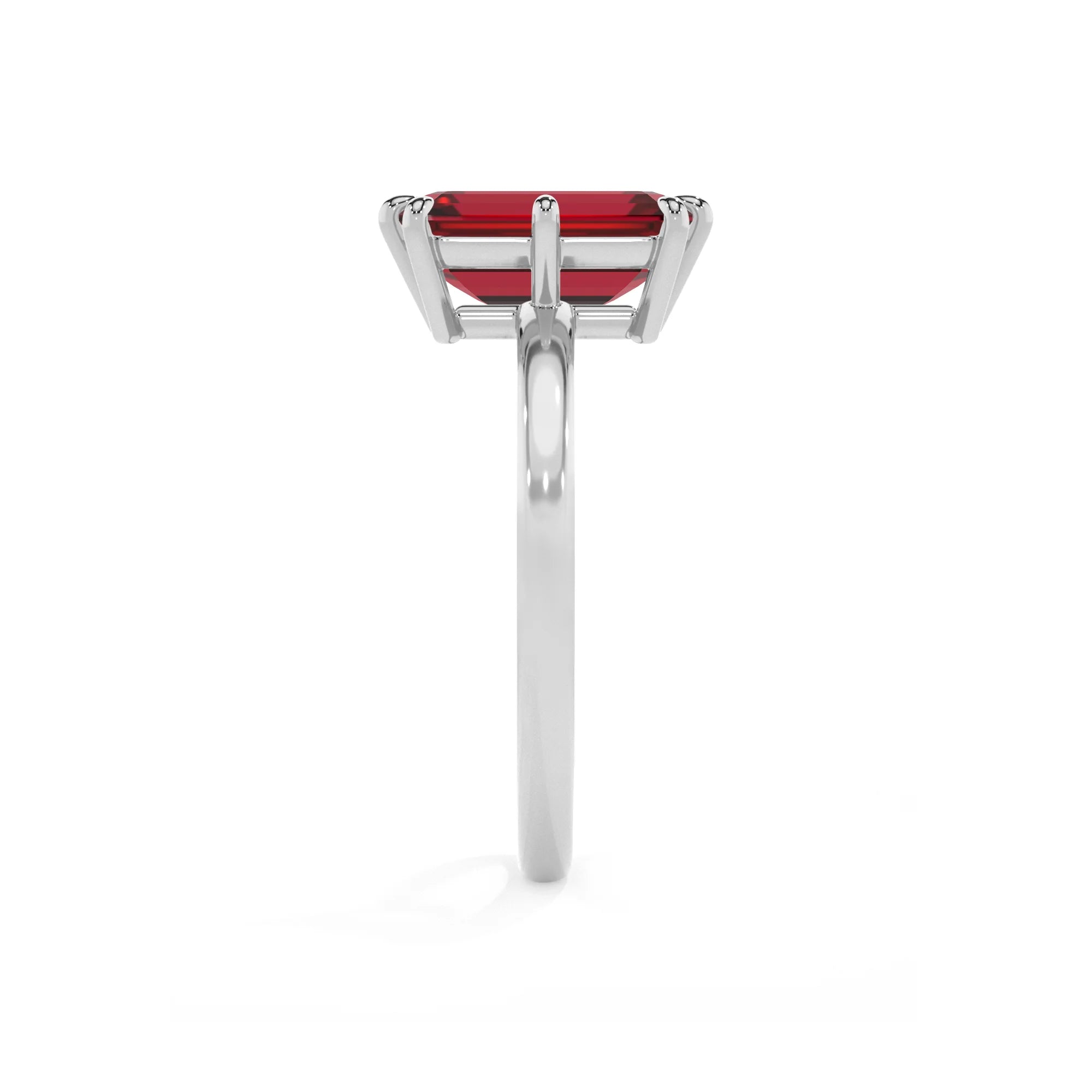 lab grown ruby emerald cut solitaire rings in sterling silver
