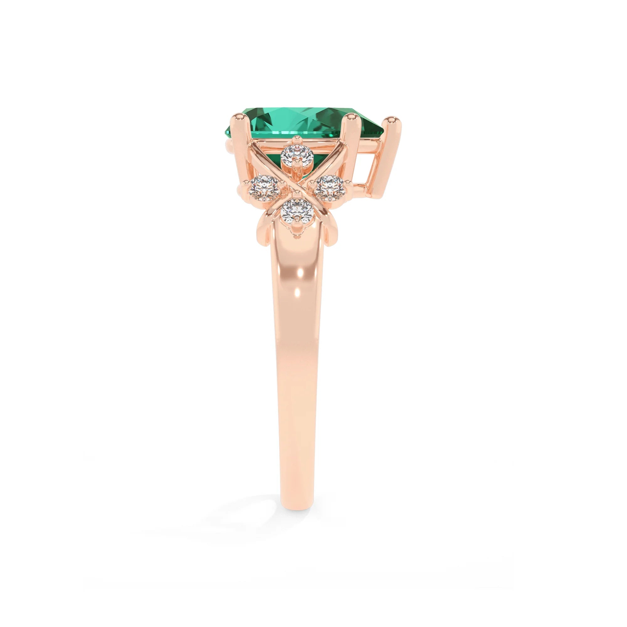 lab grown emerald pear solitaire rings in rose gold