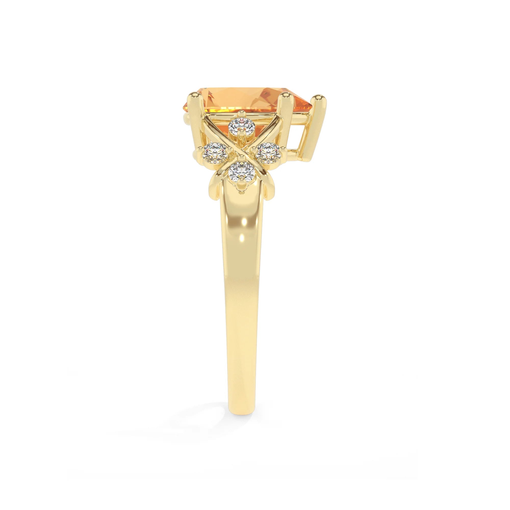 lab grown citrine pear solitaire rings in yellow gold