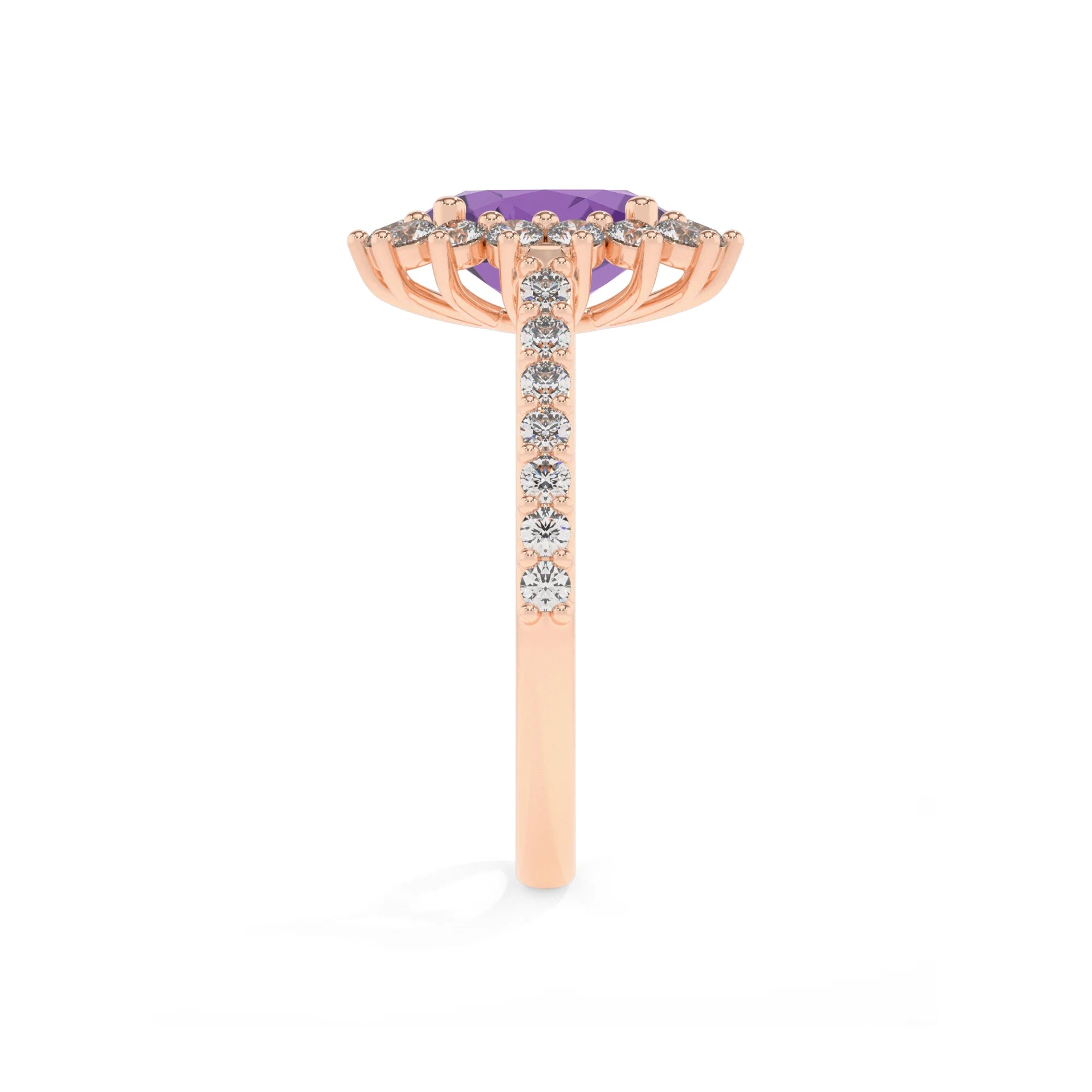 lab grown amethyst oval solitaire rings in rose gold