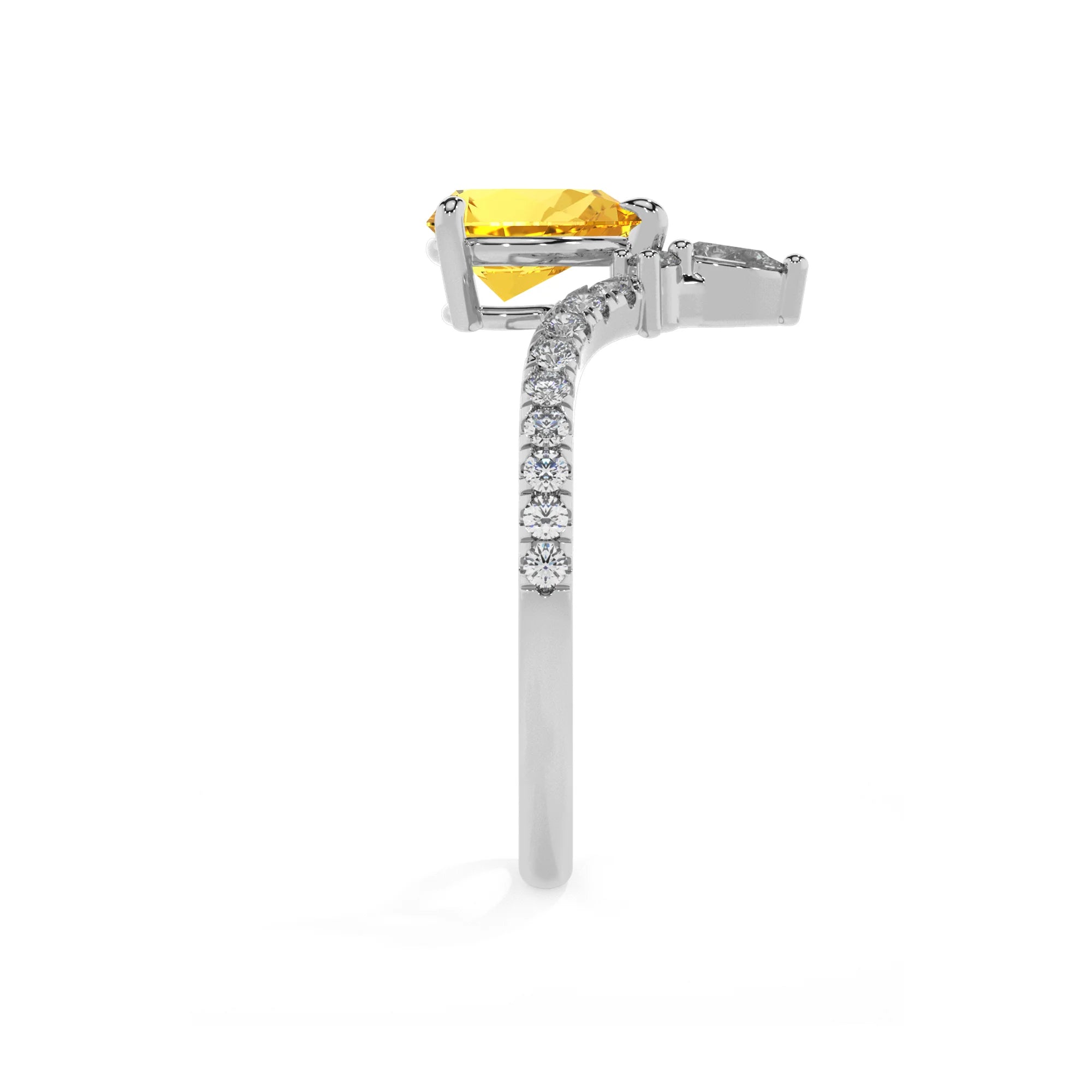 lab grown yellow-sapphire pear solitaire rings in platinum