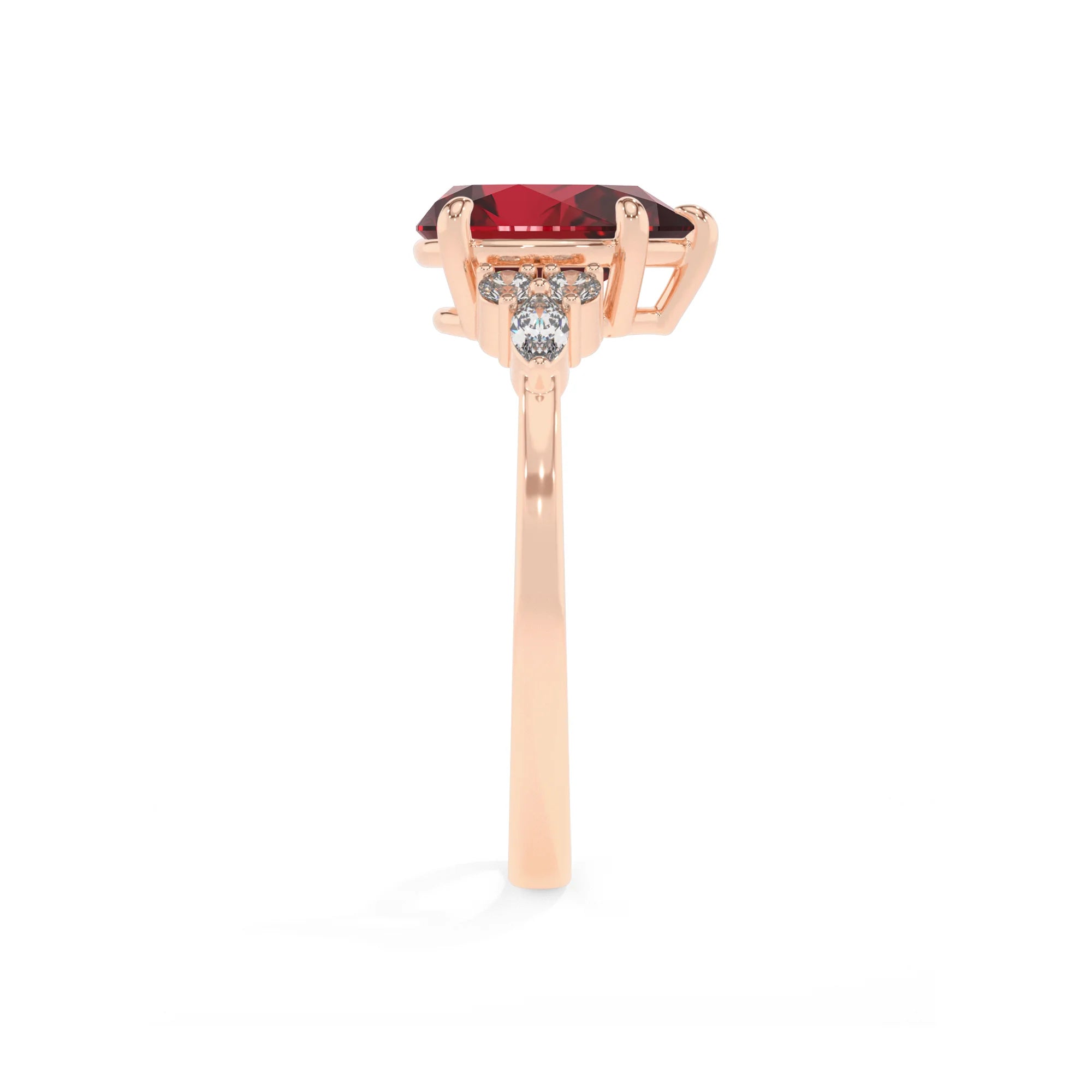 lab grown ruby pear solitaire rings in rose gold