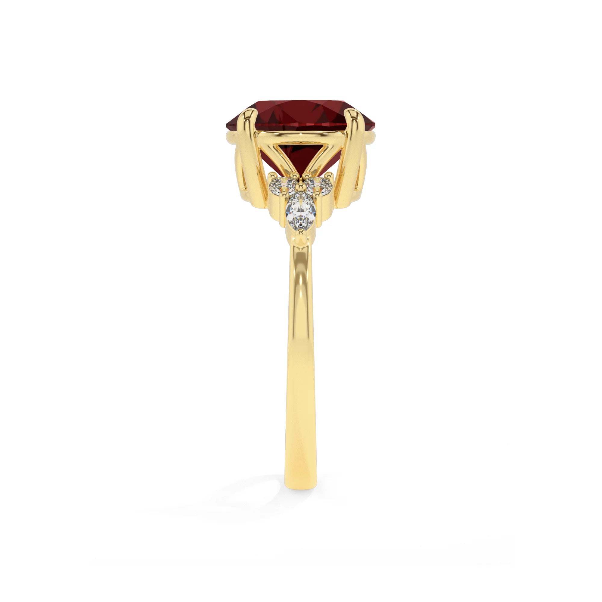 natural garnet round solitaire rings in yellow gold