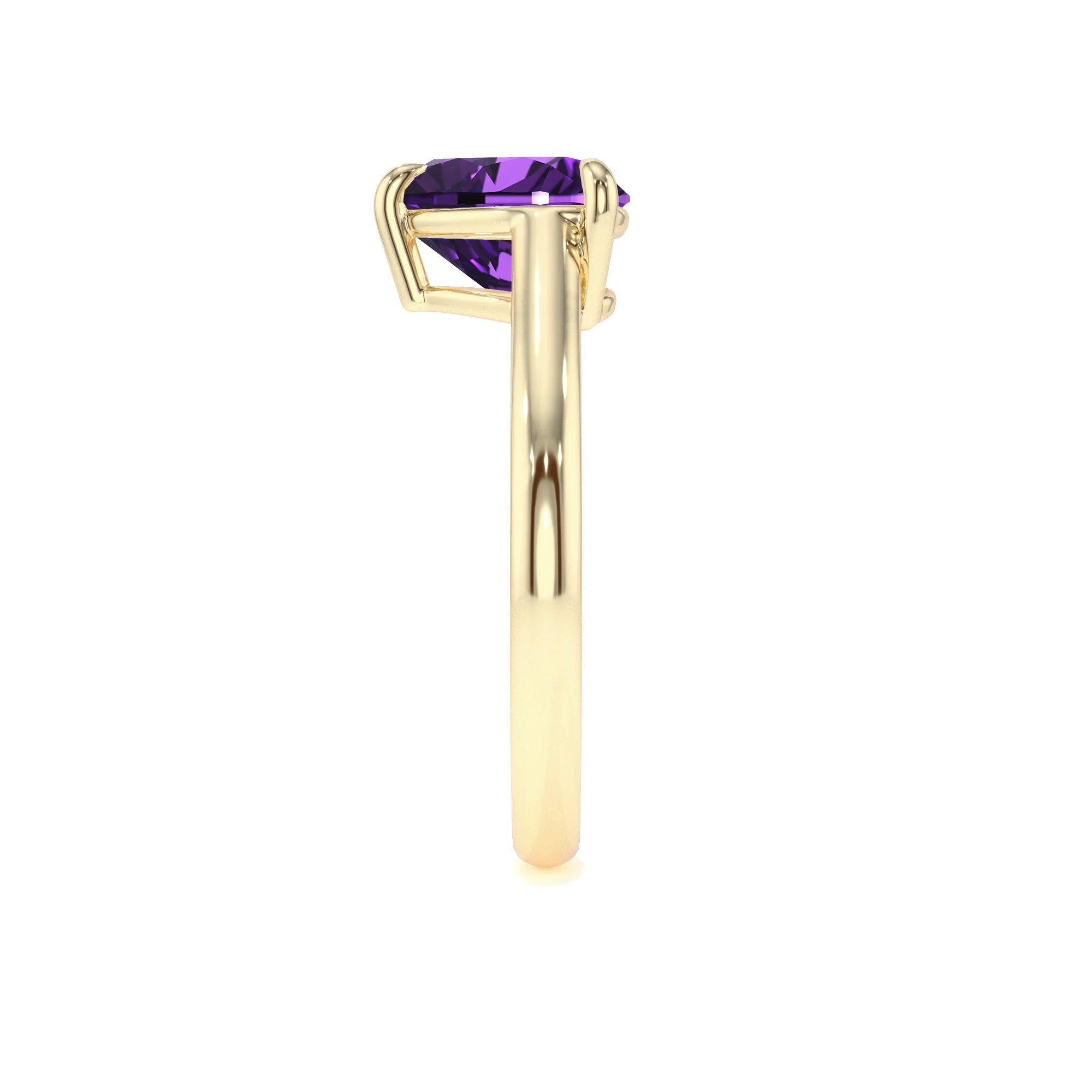 lab grown amethyst heart solitaire rings in yellow gold