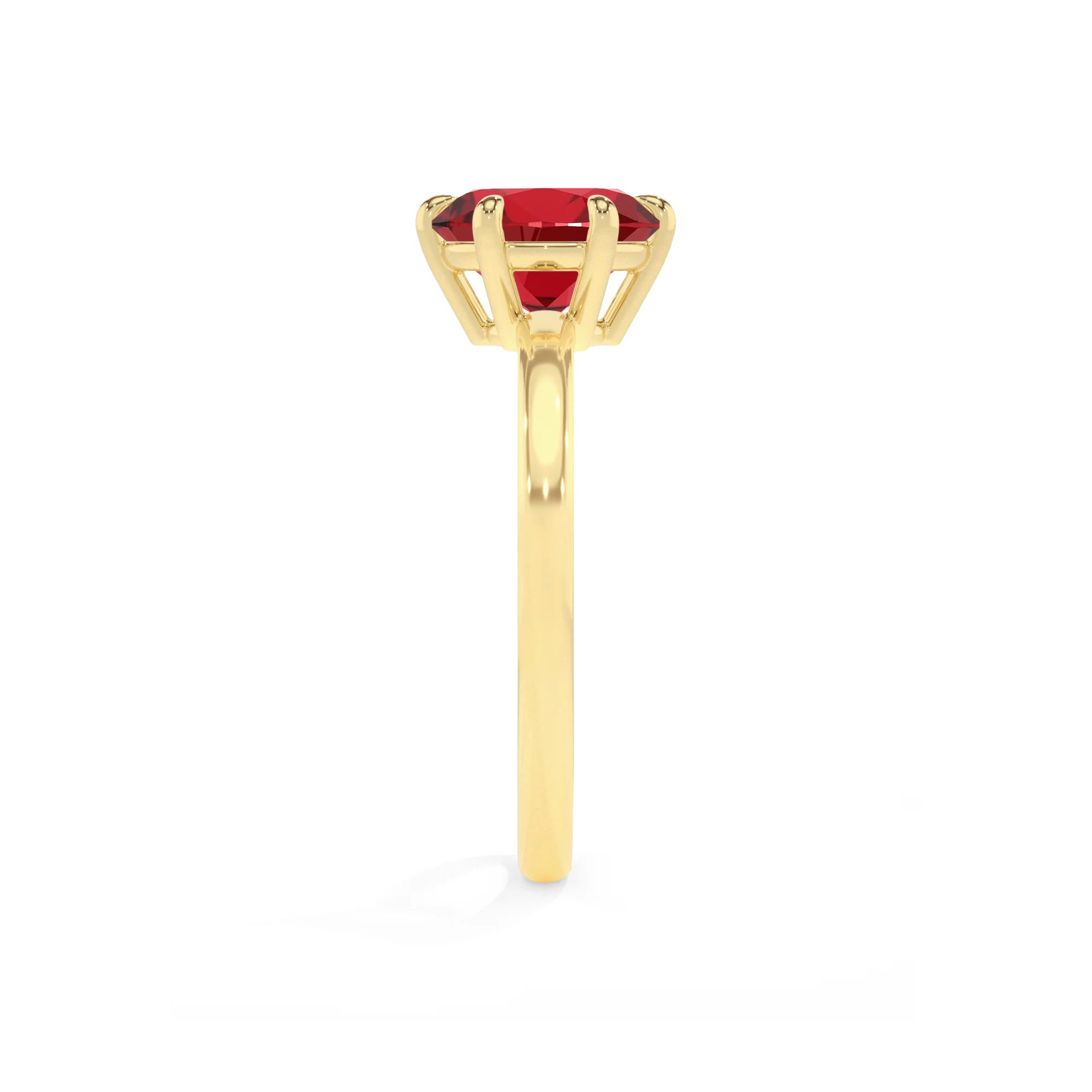 lab grown ruby round solitaire rings in yellow gold