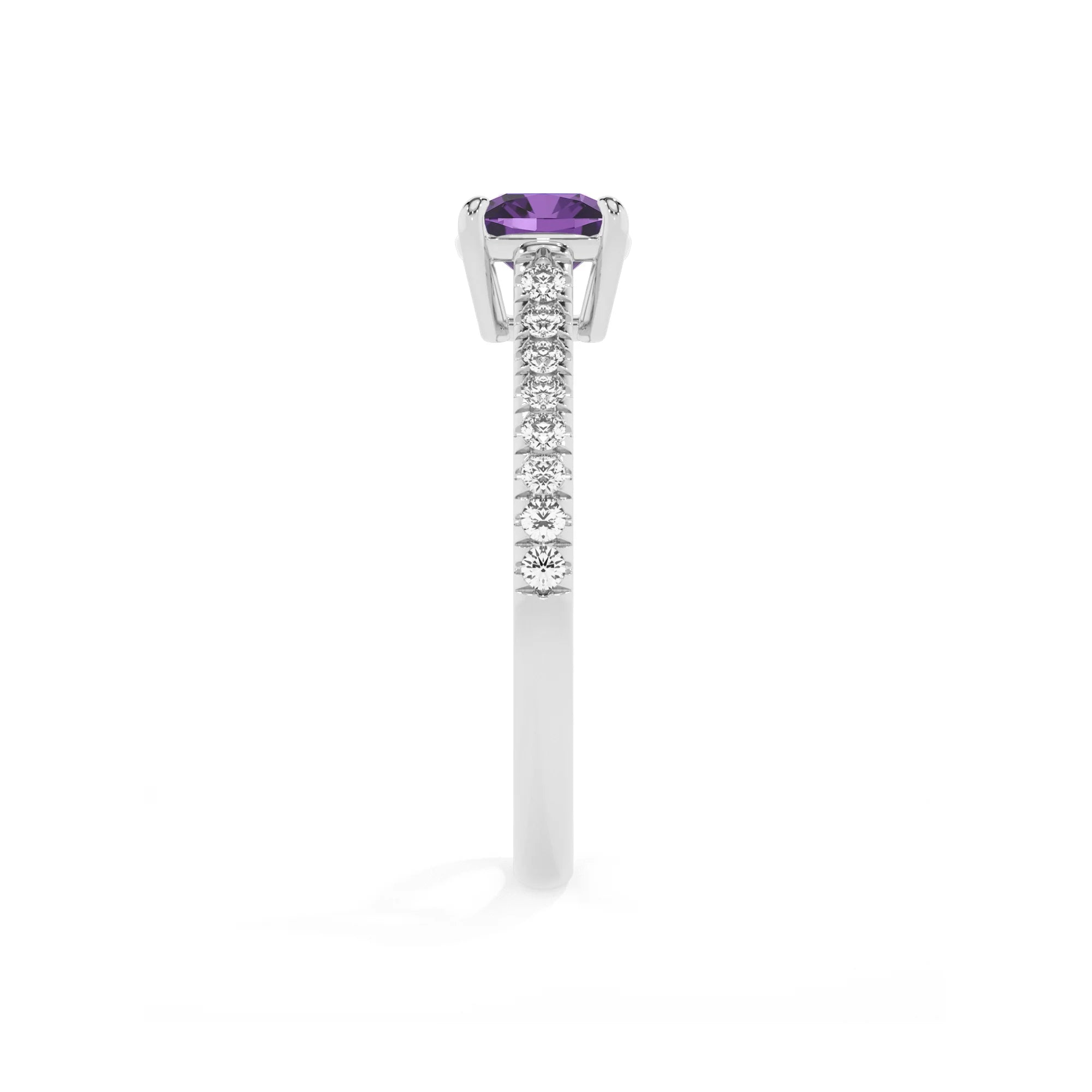 lab grown amethyst cushion half eternity solitaire engagement rings in platinum