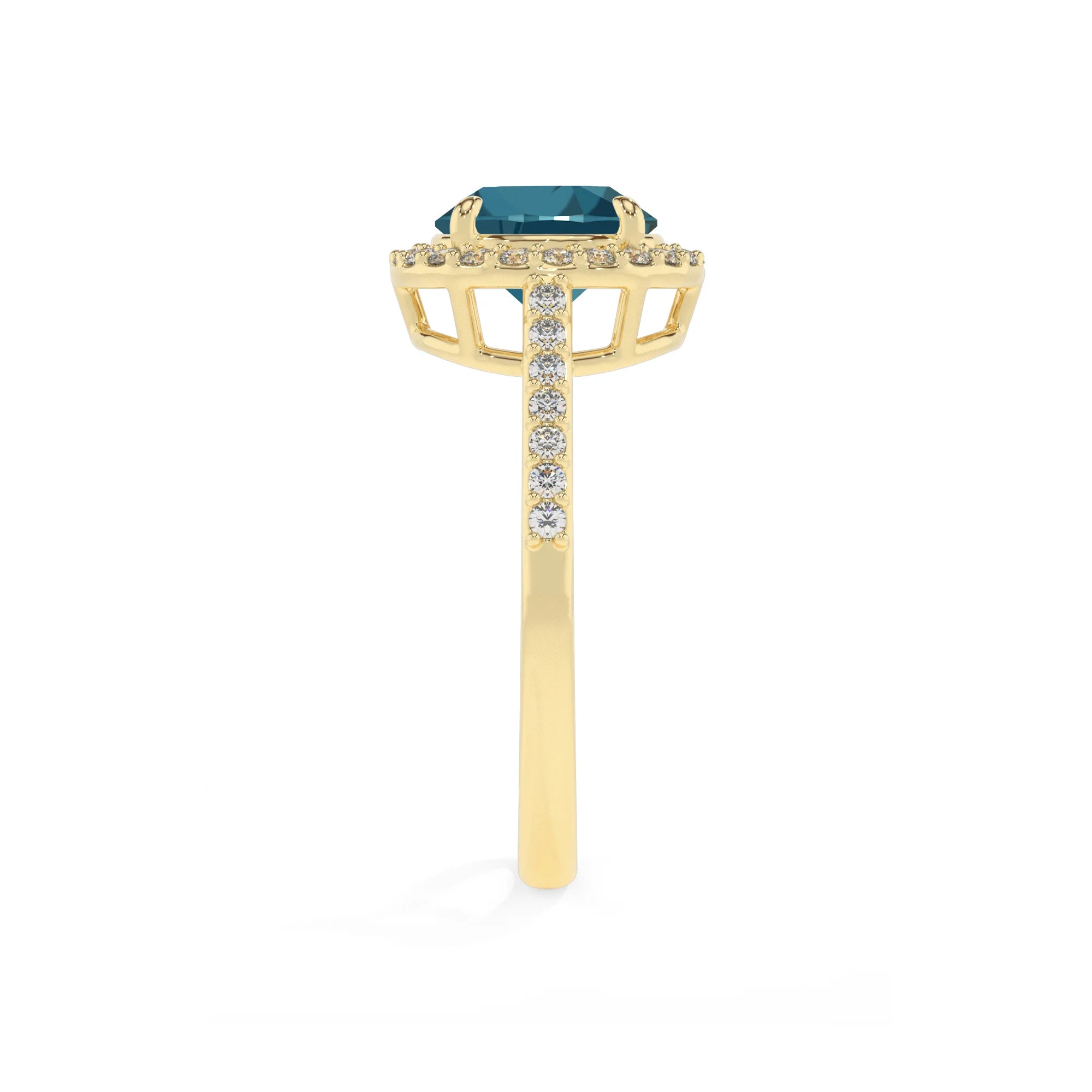 natural london-blue-topaz round solitaire rings in yellow gold