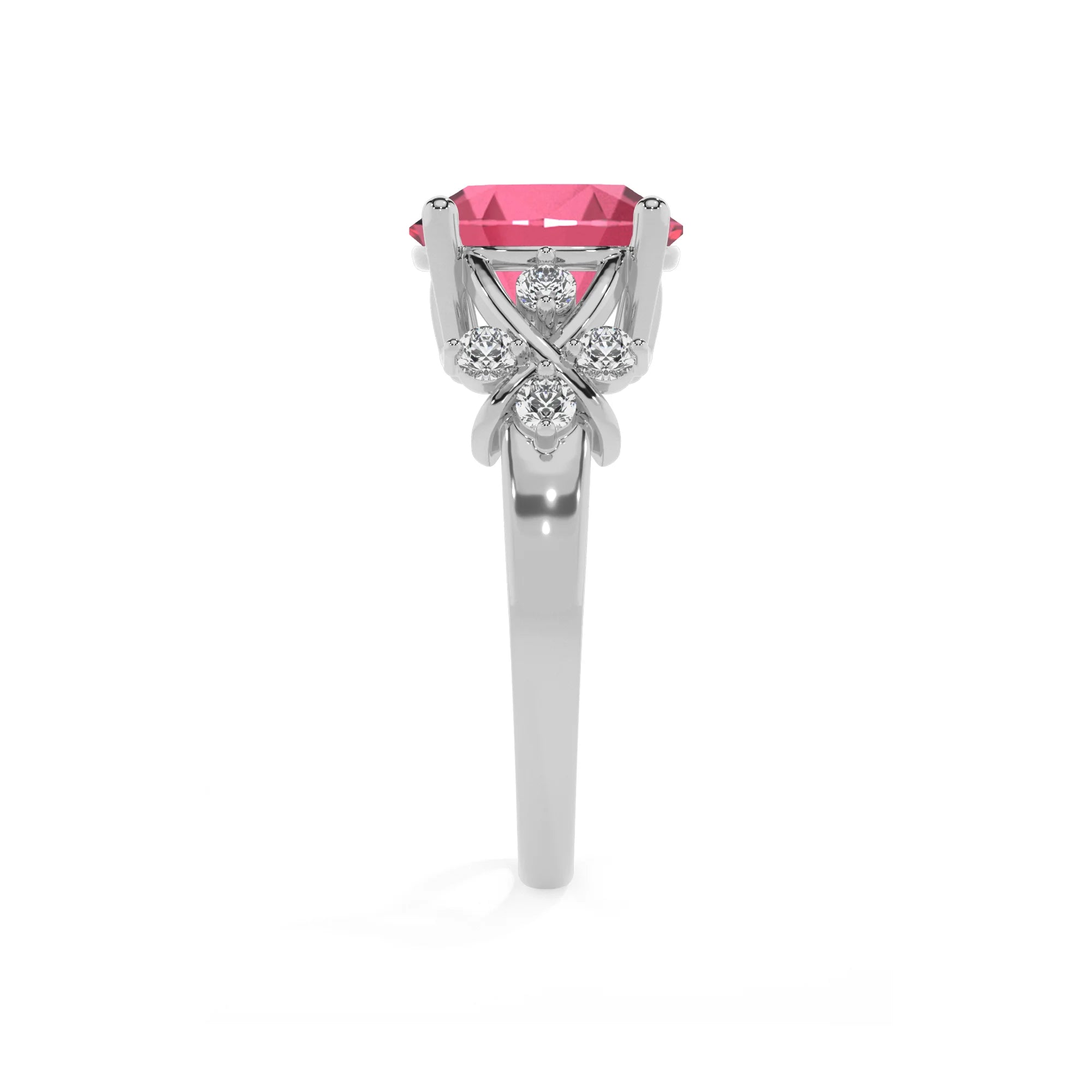 lab grown pink-tourmaline round solitaire rings in sterling silver