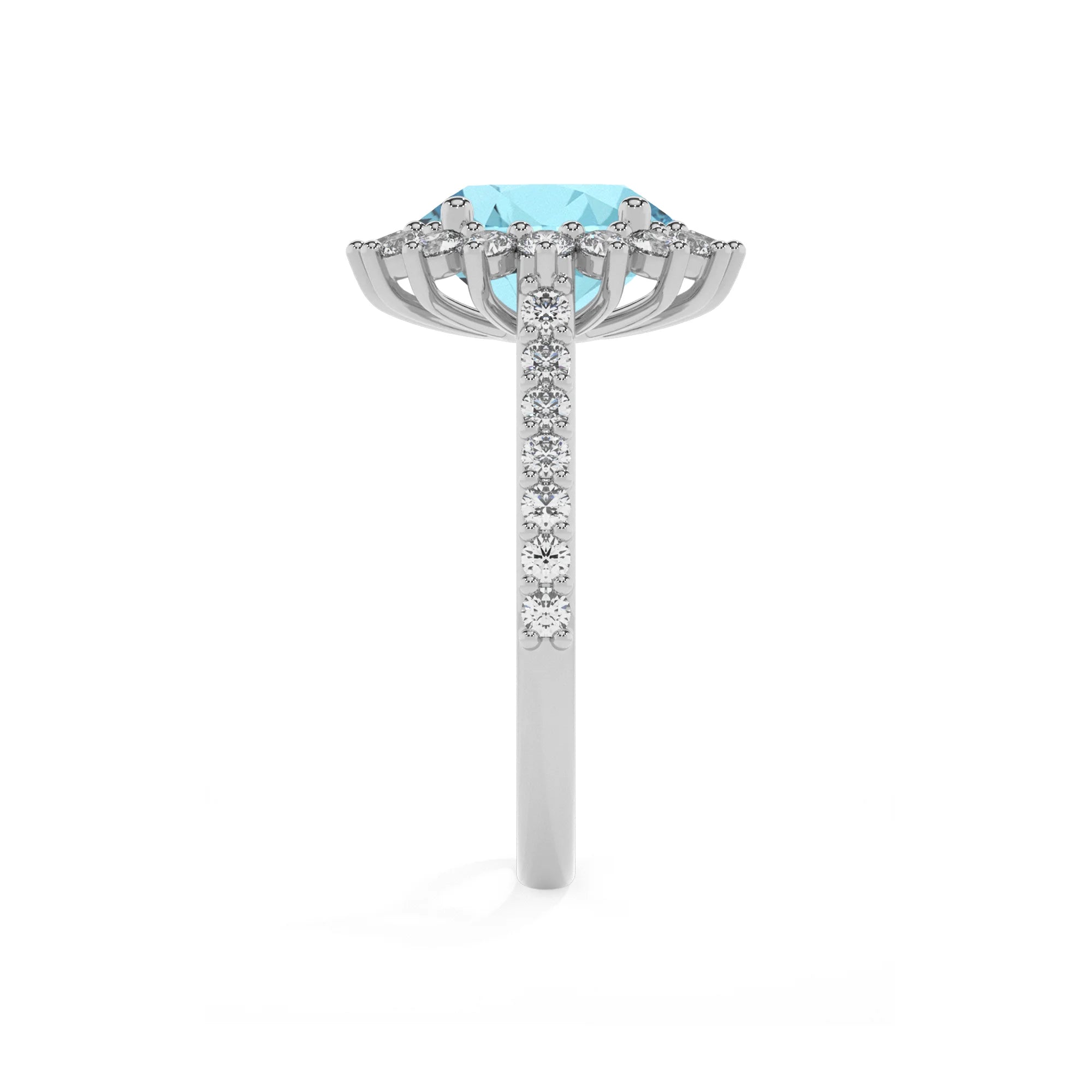 lab grown aquamarine round solitaire rings in sterling silver