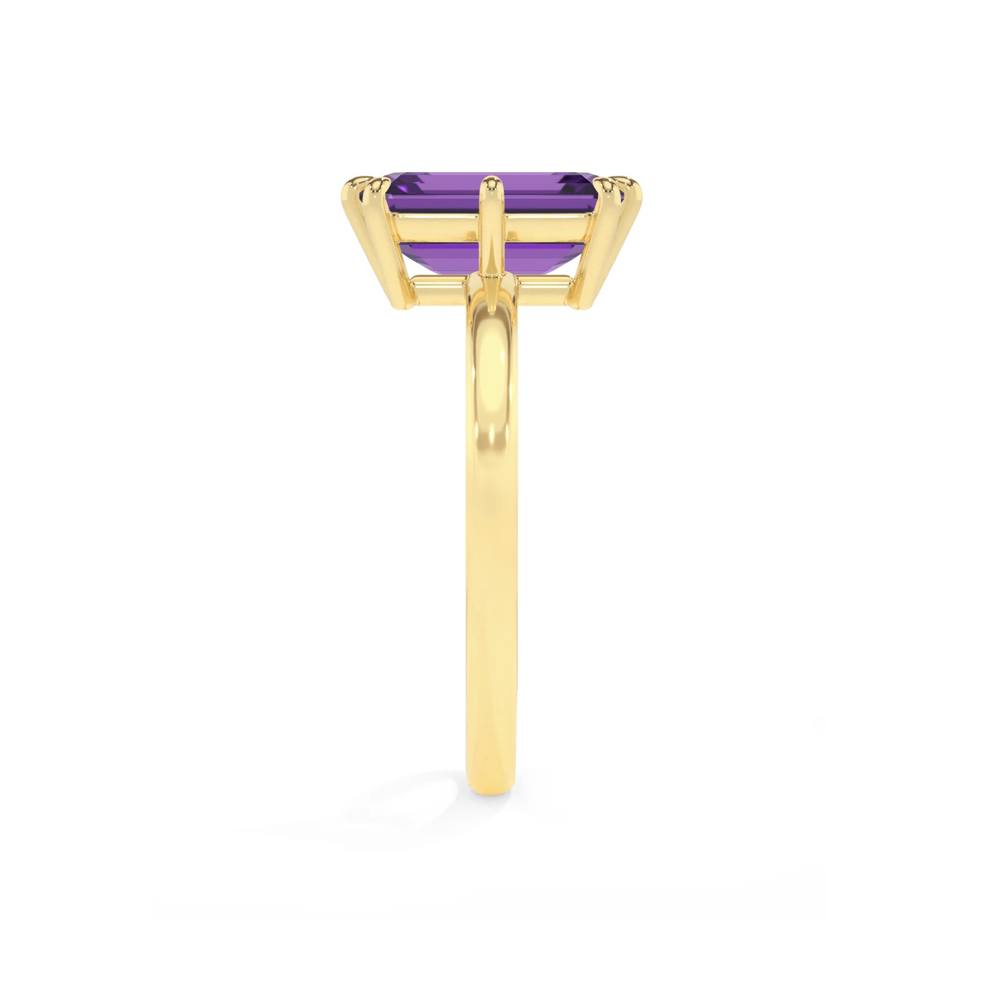lab grown amethyst emerald cut solitaire rings in yellow gold