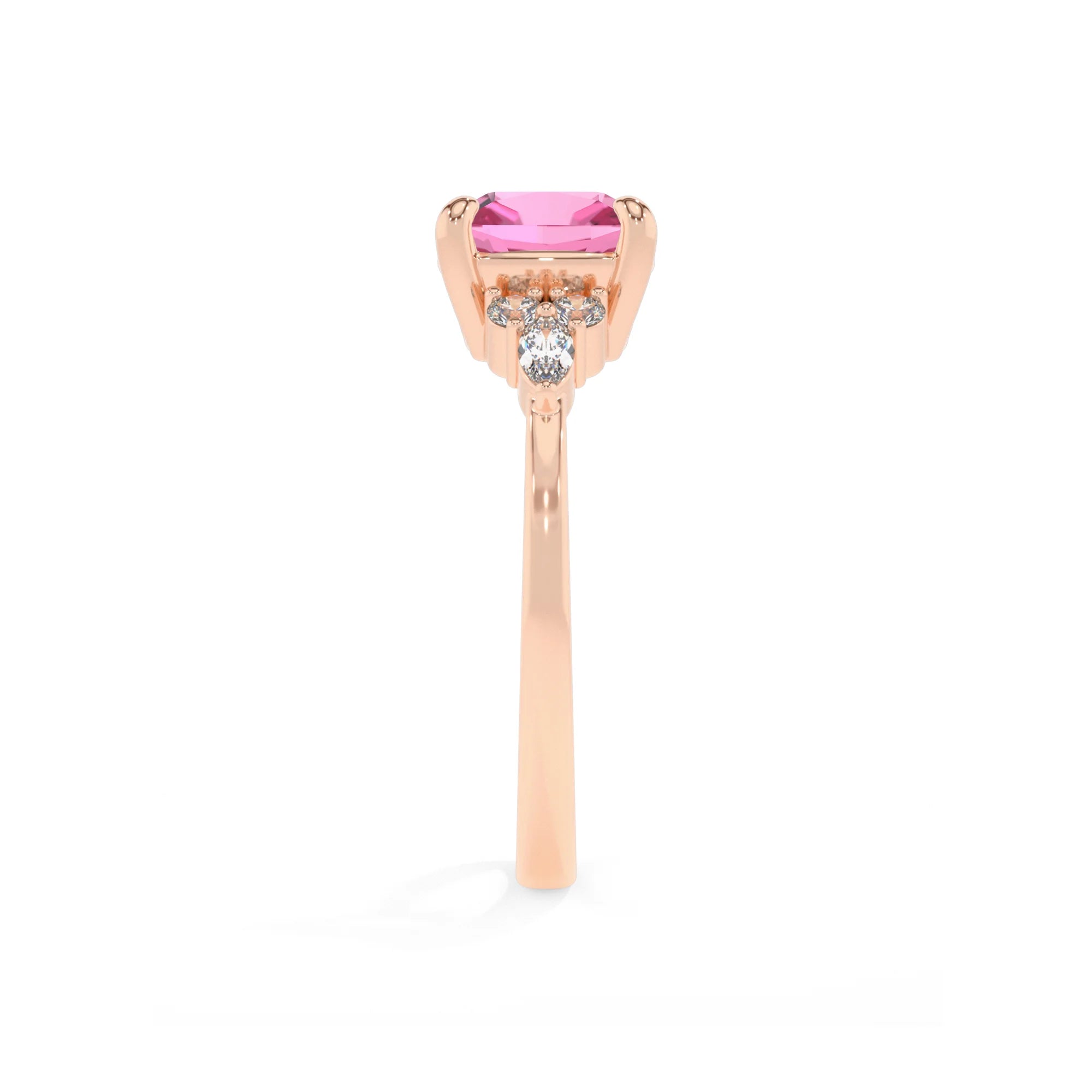 lab grown pink-sapphire cushion solitaire rings in rose gold
