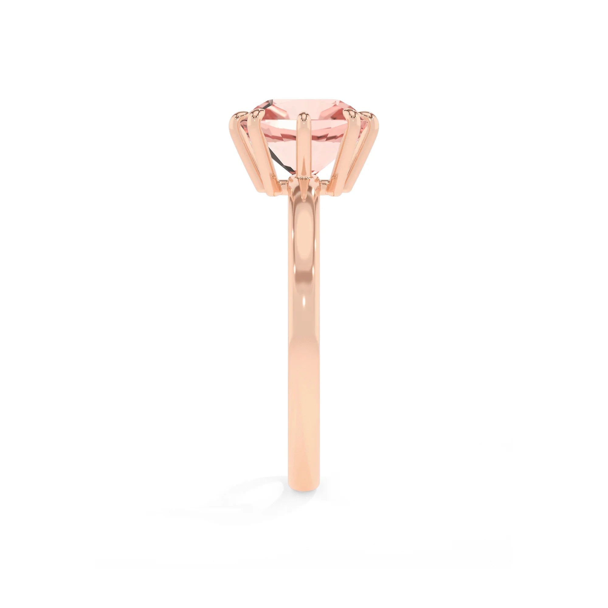 lab grown morganite cushion solitaire rings in rose gold